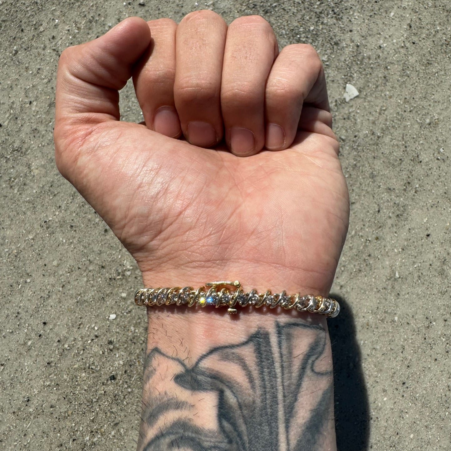 Vintage 14k Two-Tone 2.0CTW Natural Diamond S-Link Tennis Bracelet (7”)