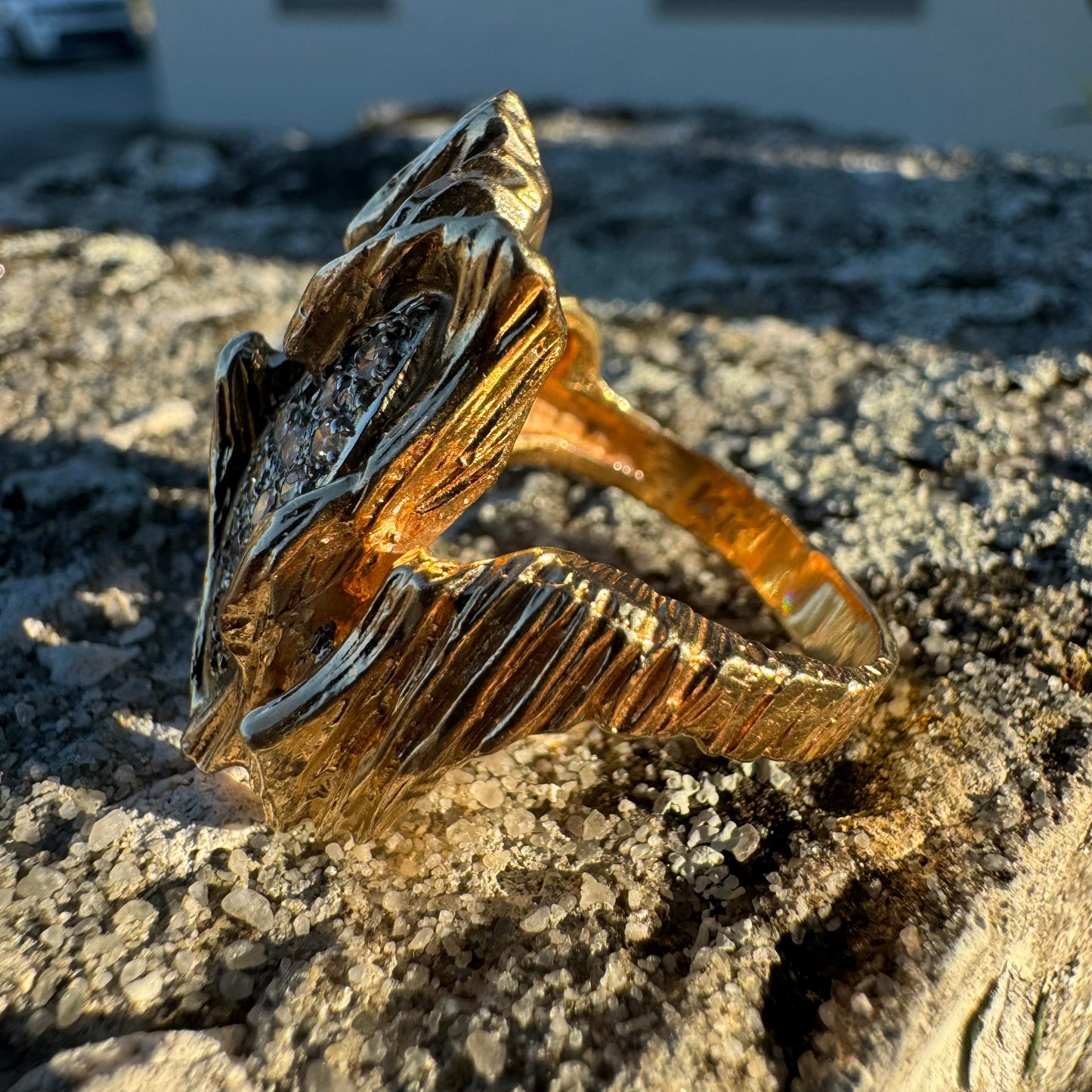 Circa 1960’s Heavyweight 14k Yellow Gold .75ctw Natural Single Cut Diamond Brutalist Ring (10.75)