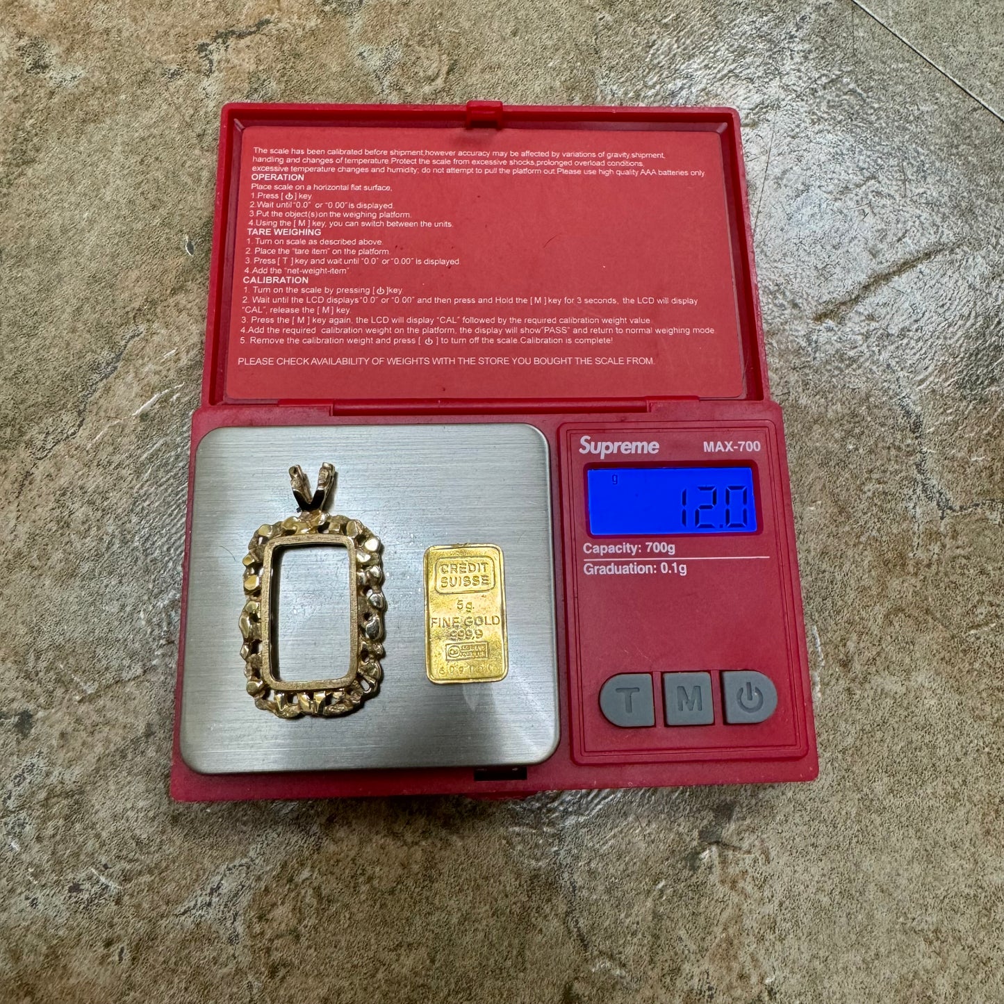 Vintage Pure .999 24k Gold 5g Credit Suisse Nugget Pendant