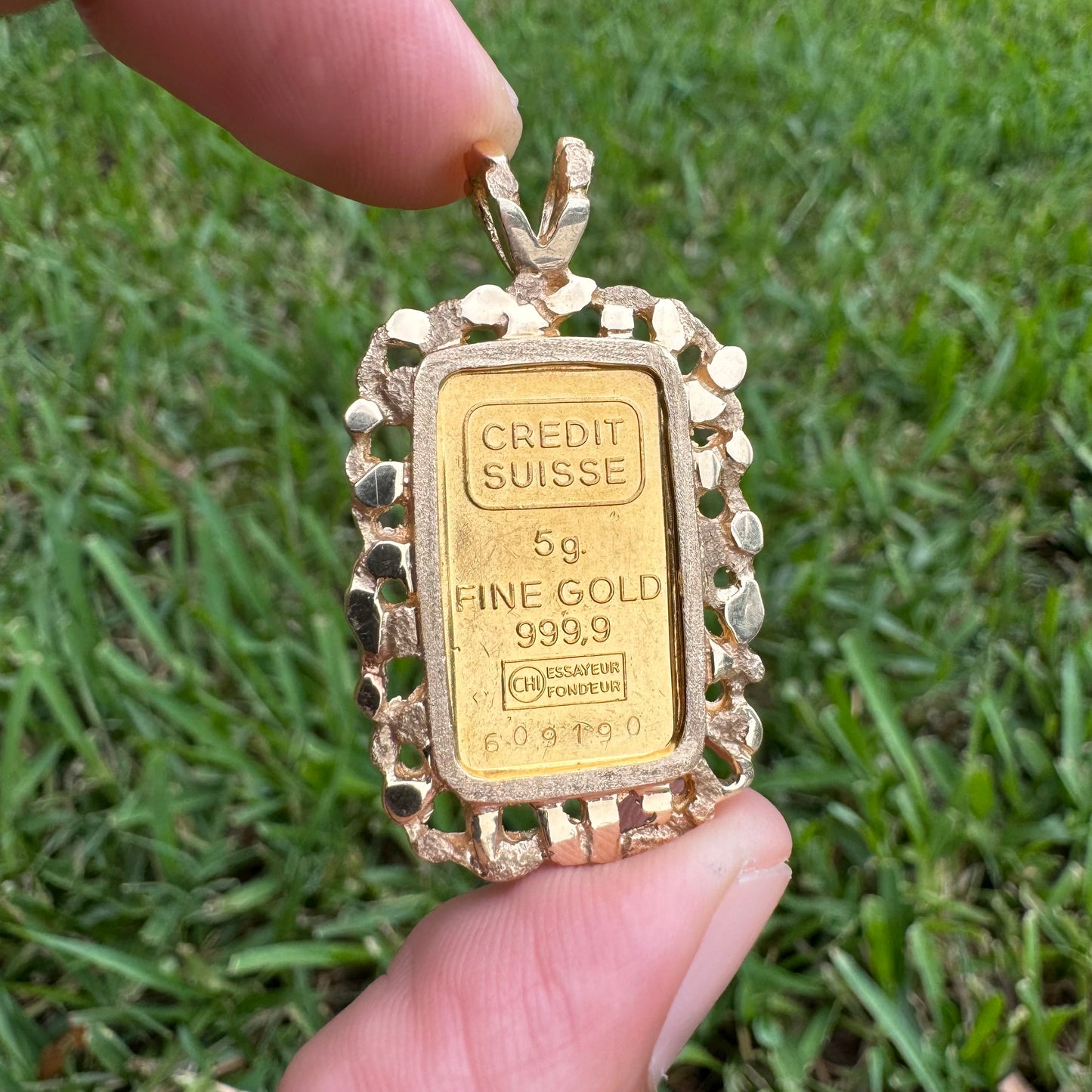 Vintage Pure .999 24k Gold 5g Credit Suisse Nugget Pendant