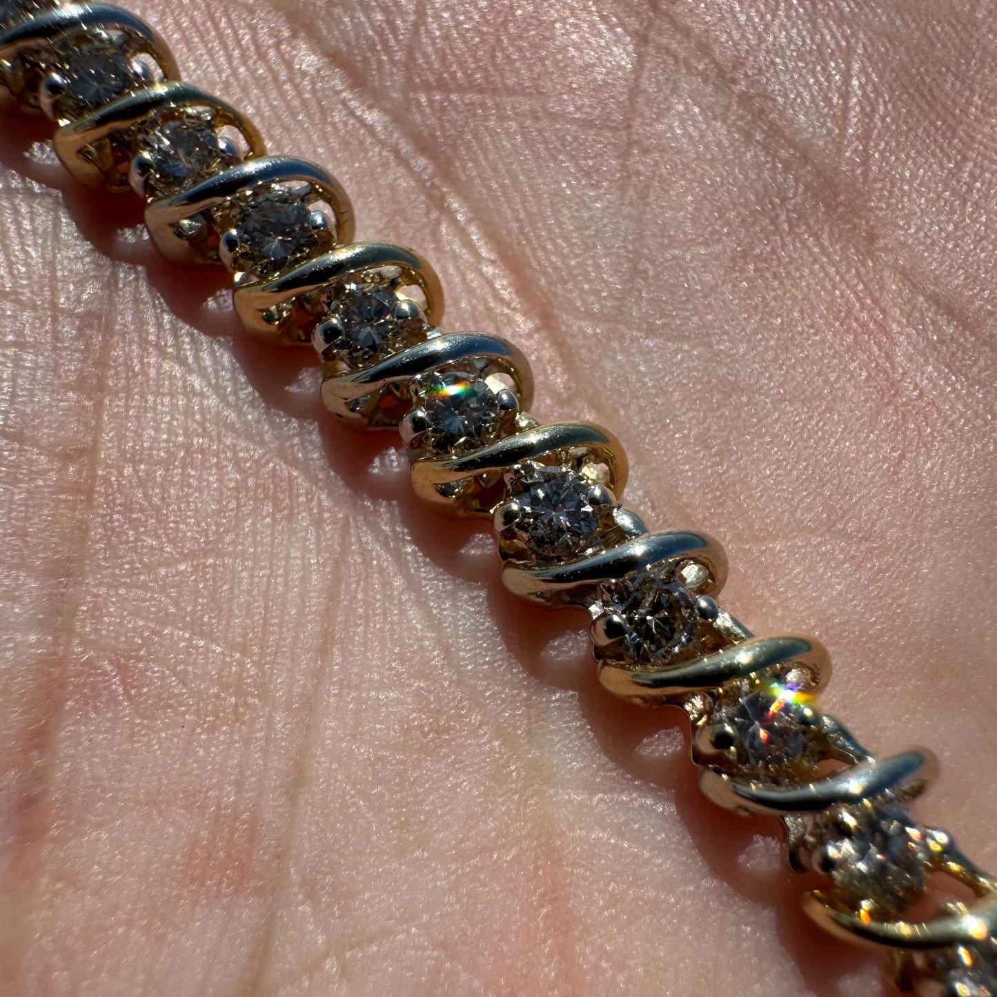 Vintage 14k Two-Tone 2.0CTW Natural Diamond S-Link Tennis Bracelet (7”)