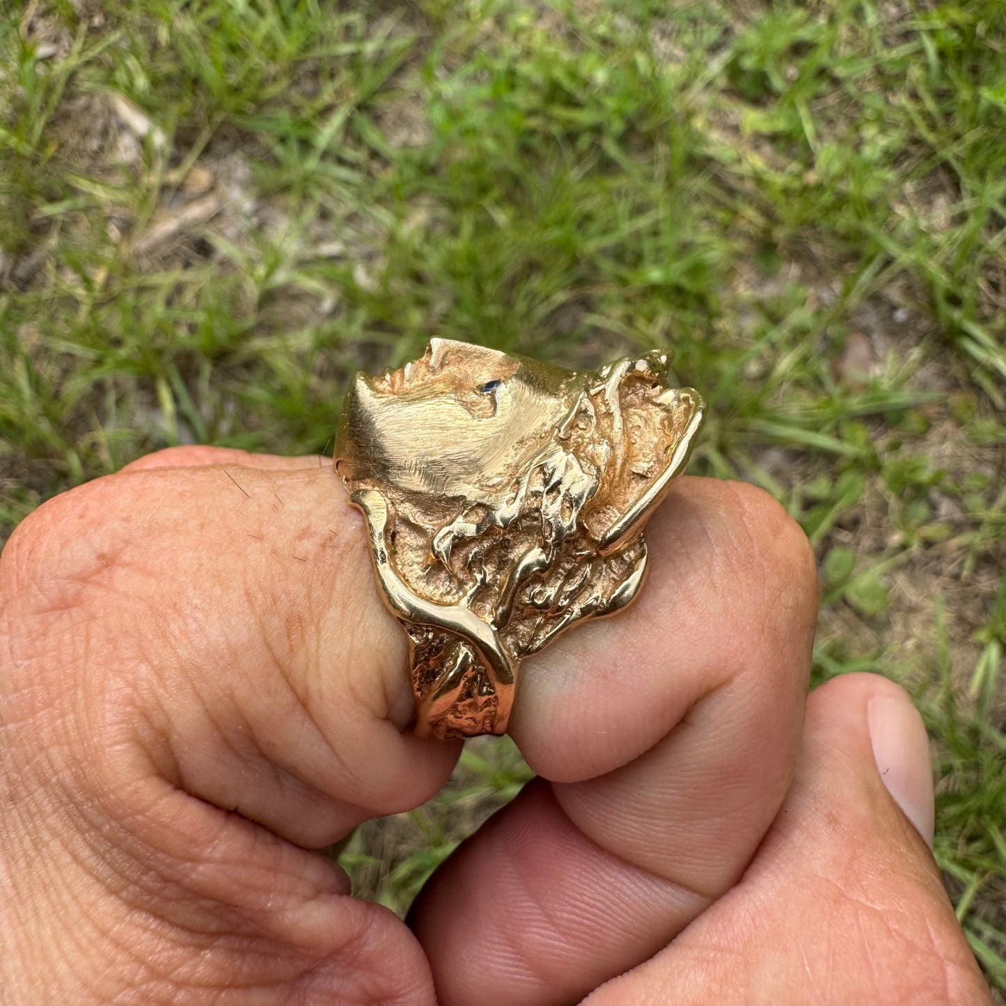 Vintage Solid 14k Yellow Gold Large Heavyweight Medusa Rodanini Ring (9)