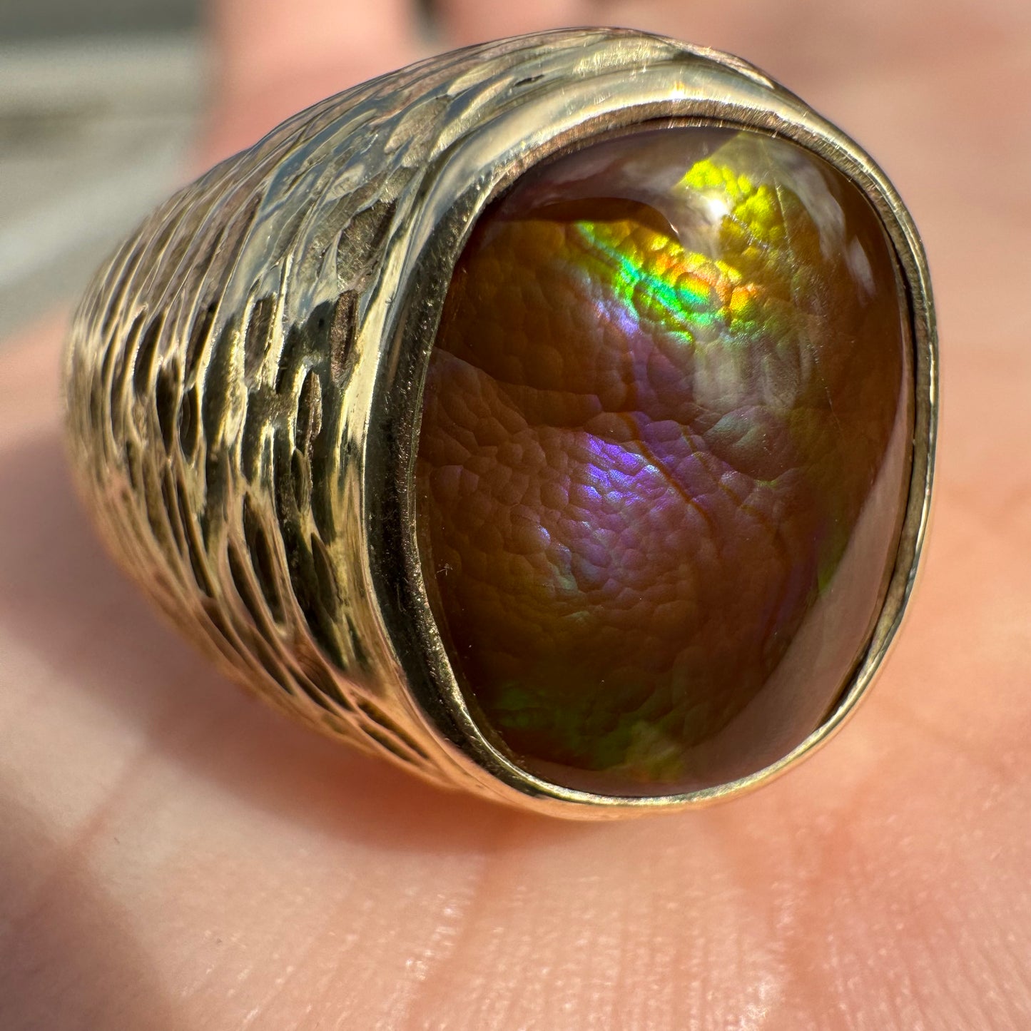 Mid-Century 10k Yellow Gold Mexican Fire Agate Signet Ring (9.75)