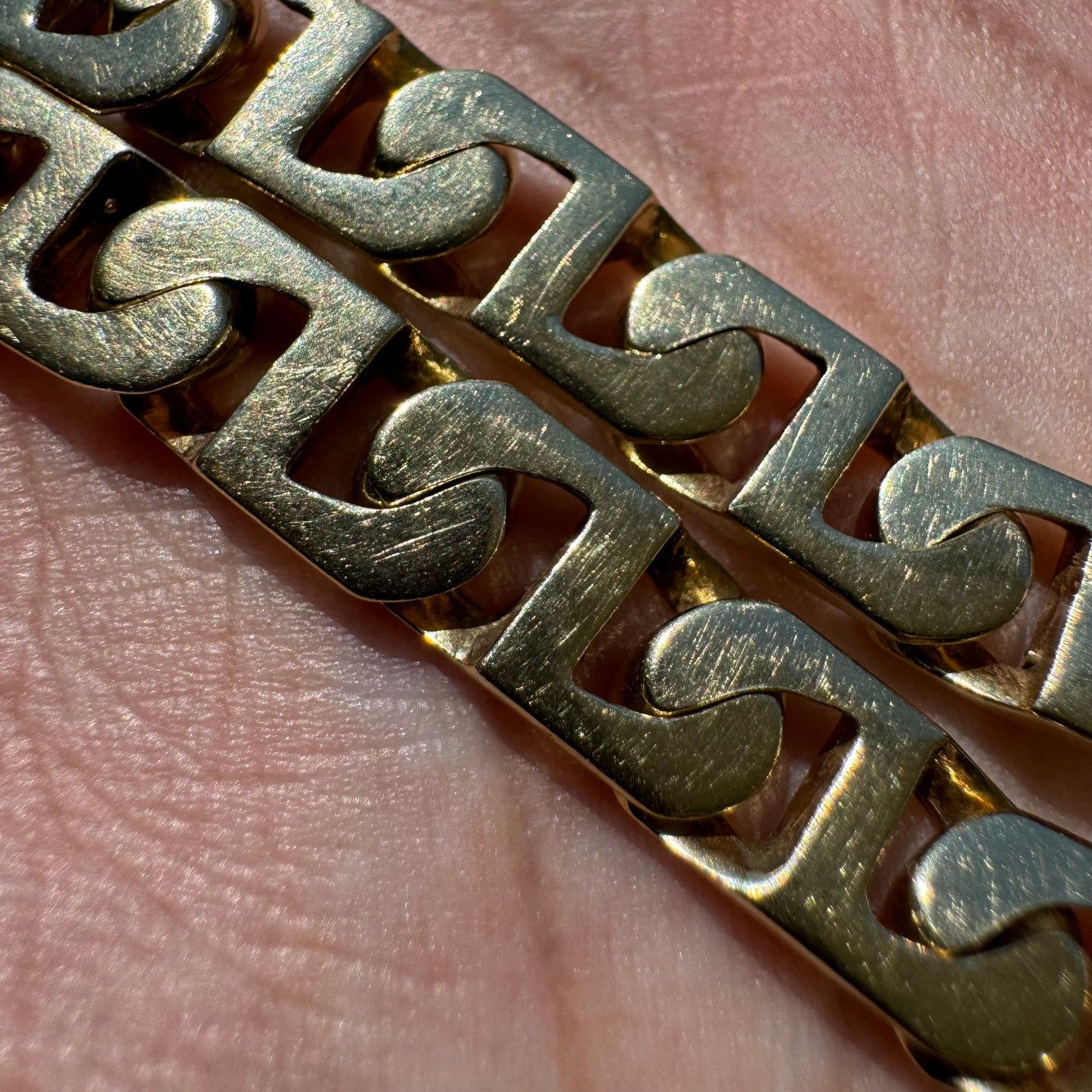 Vintage Solid 14k Yellow Gold Heavyweight Chunky Blocked Mariner Link Bracelet (7.5”)