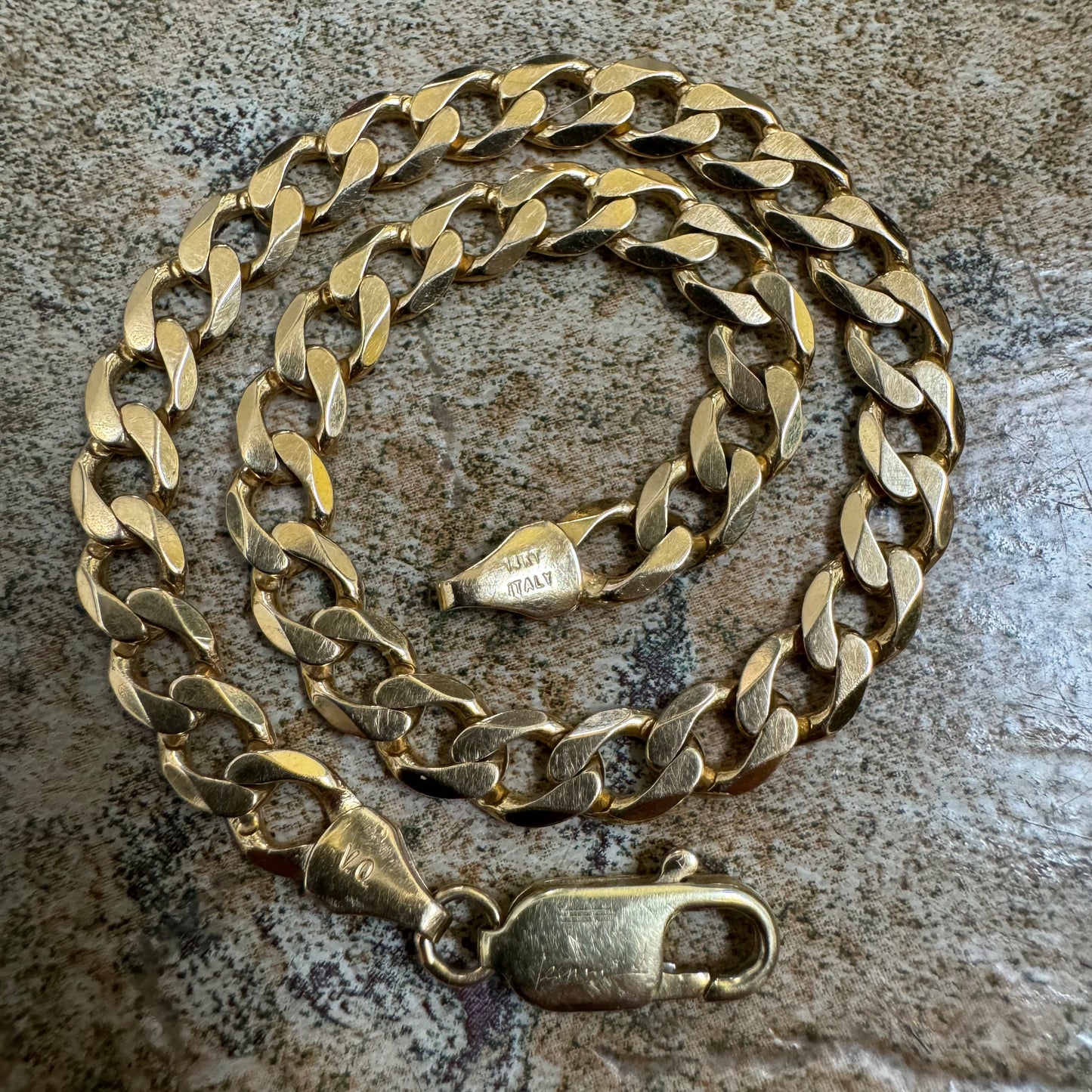 Vintage Solid 14k Yellow Gold Italian Designer Knife Edged Cuban Link Bracelet (8.25”)