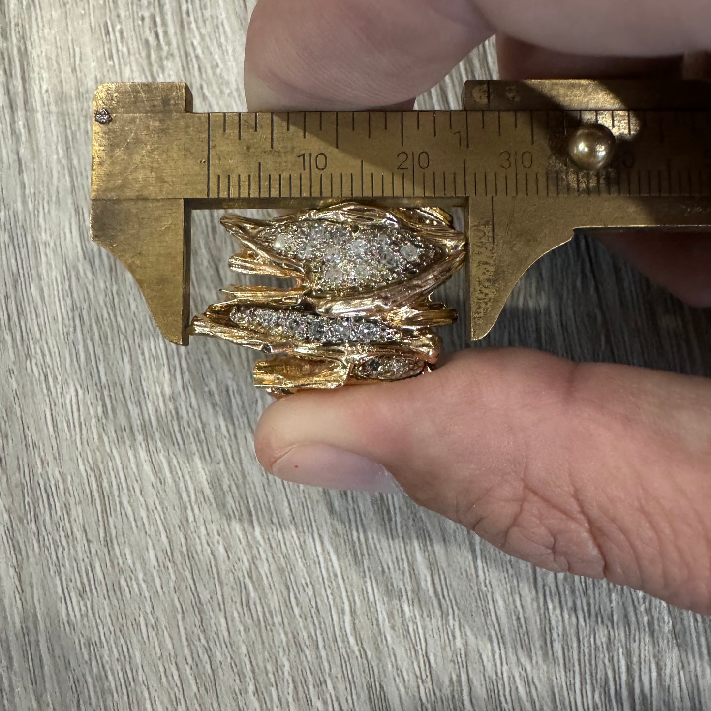 Circa 1960’s Heavyweight 14k Yellow Gold .75ctw Natural Single Cut Diamond Brutalist Ring (10.75)