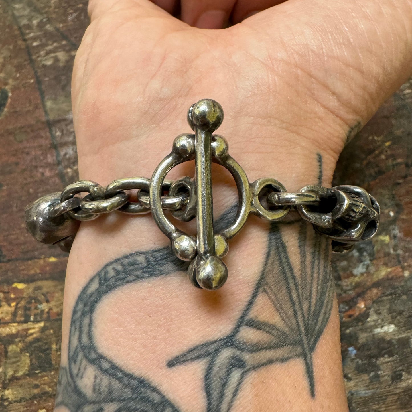Vintage Solid Sterling/.925 Skull Bracelet (9”)