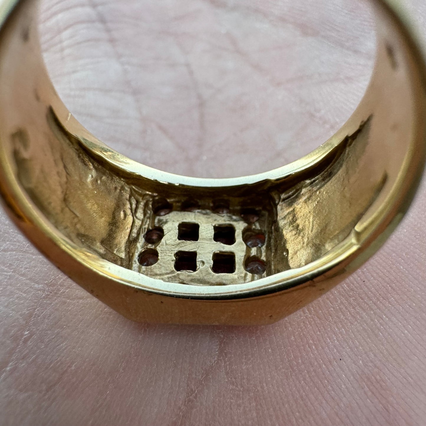 Vintage Custom Made 14k Yellow Gold .60ctw Natural Diamond And .40ctw Ruby Signet Ring (10.75)