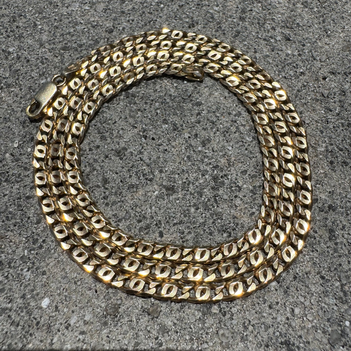 Vintage Solid 14k Italian Yellow Gold Knife Edged Tigers Eye “Chanel Link” Necklace (24”)