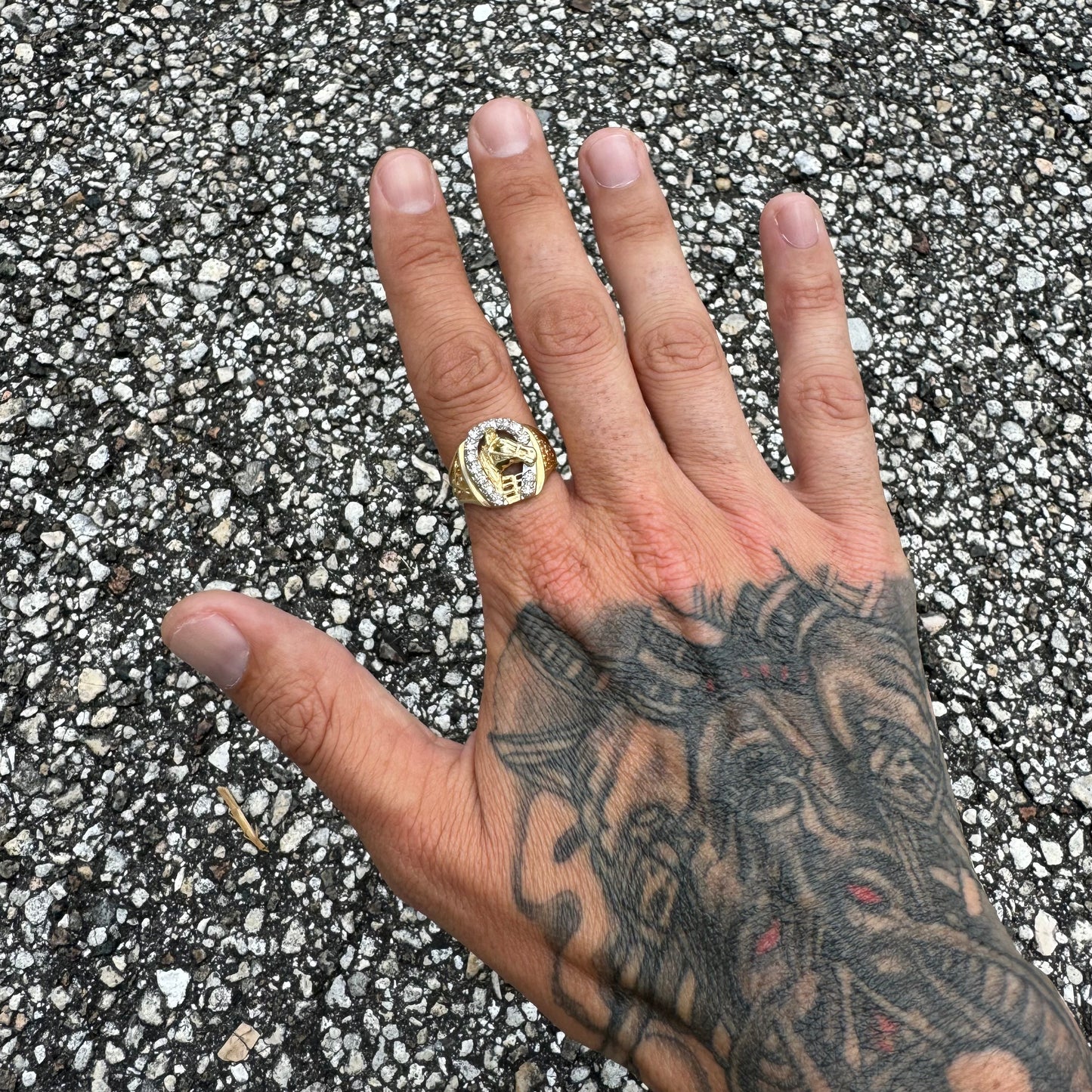 1970’s/80’s Solid 14k Gold Natural Diamond Encrusted Good Luck Horseshoe “Gamblers” Ring (9.25)