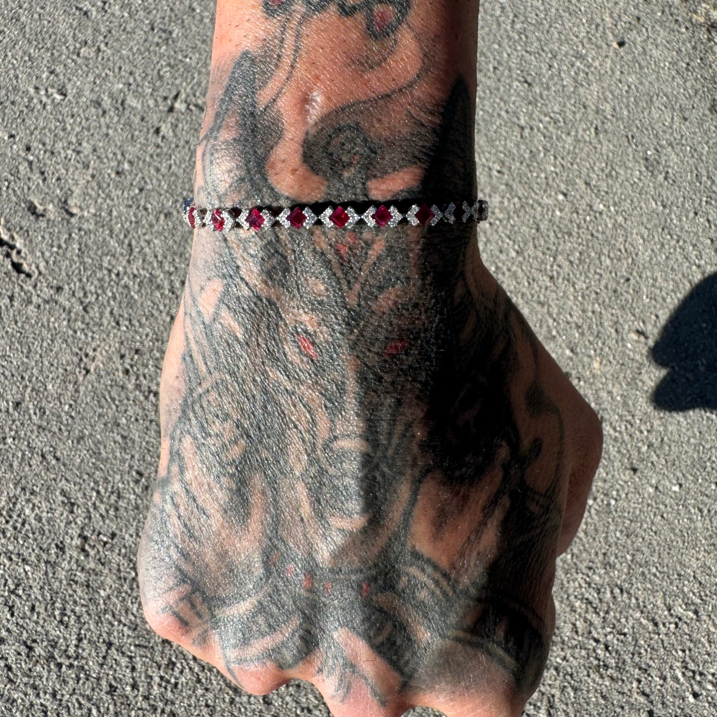 Brand New 14k White Gold 4.8ctw Natural Pigeon Blood Burmese Ruby And 1.5ctw Natural VS Diamond Bracelet (7.25”)