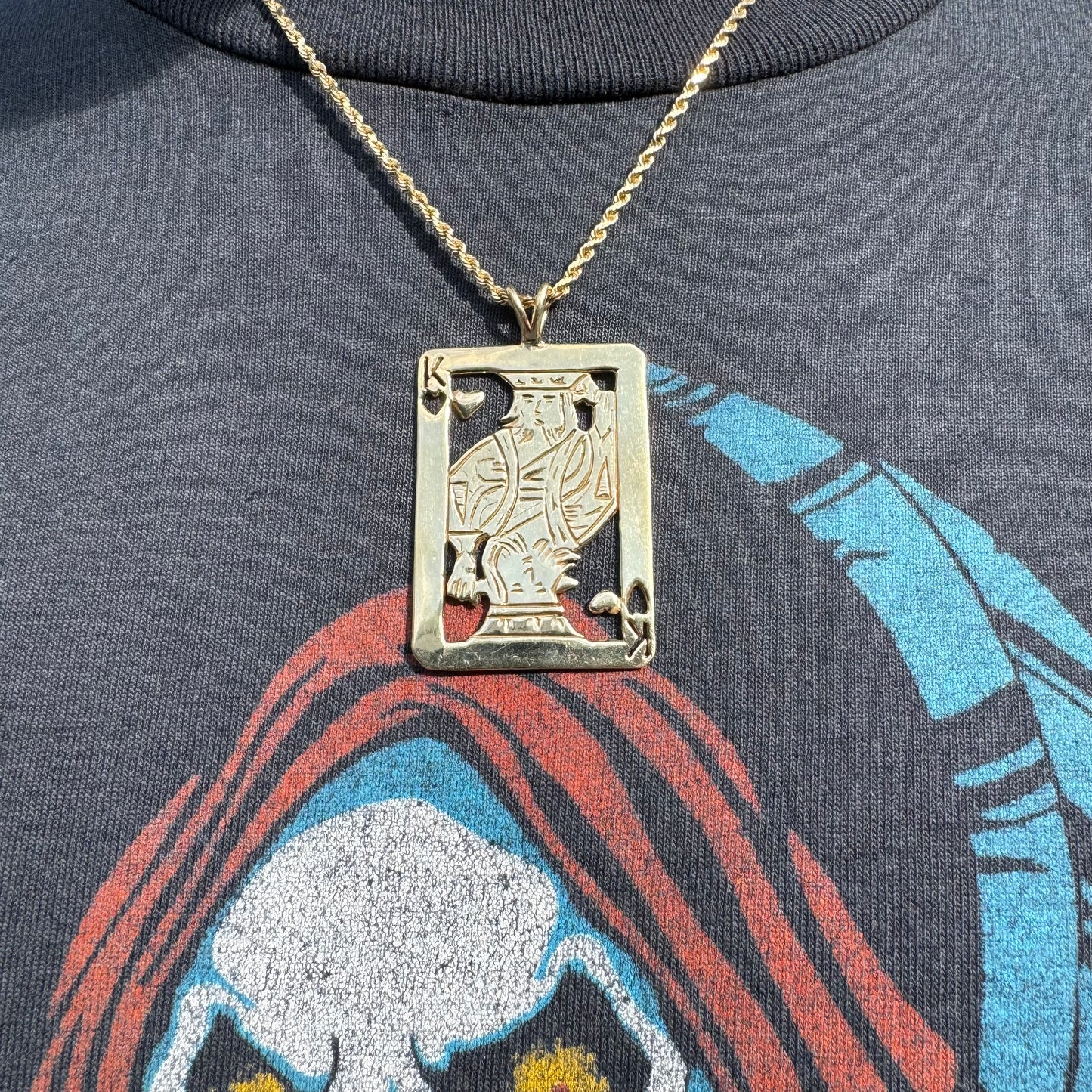 Vintage Solid 14k Yellow Gold Custom Hand Made Suicide King Pendant