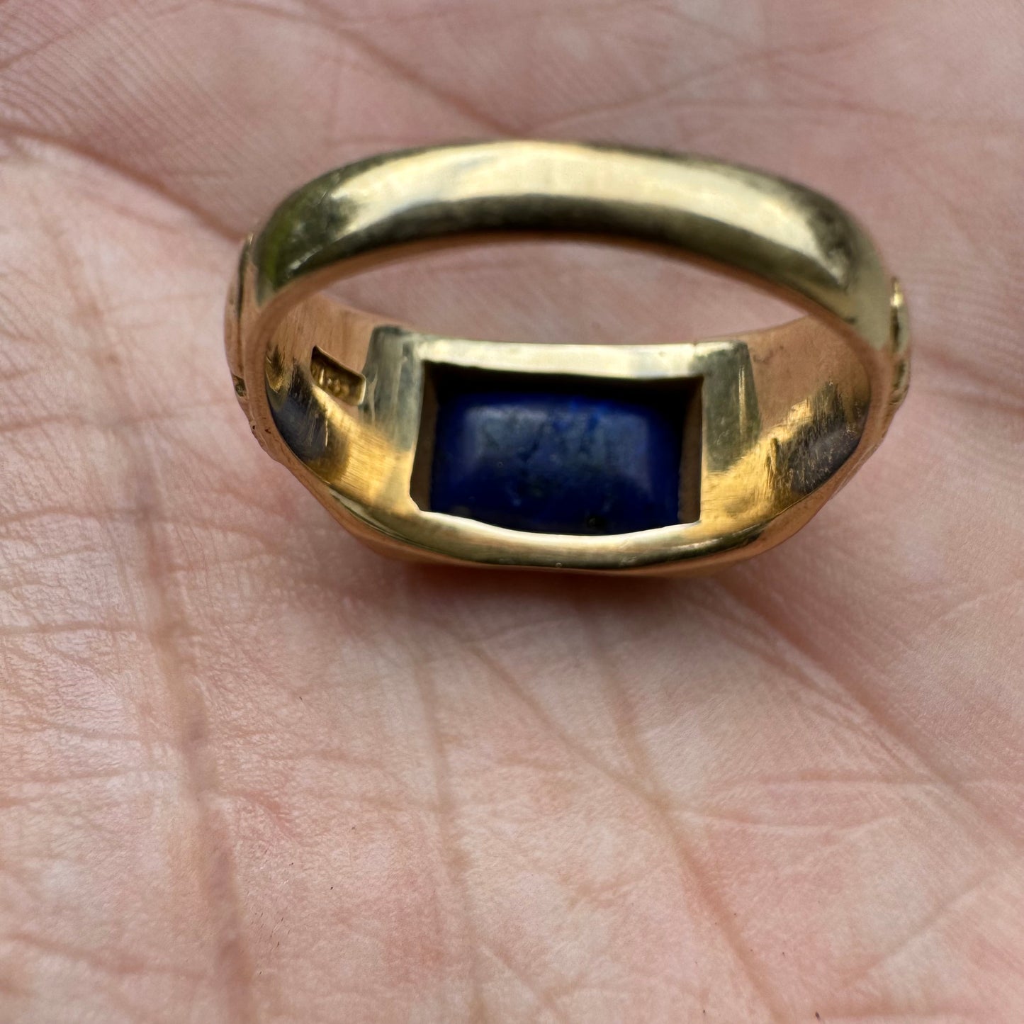 Art Nouveau 14k Yellow Gold Raw Lapis Griffin Signet Ring By Larter And Sons (6)