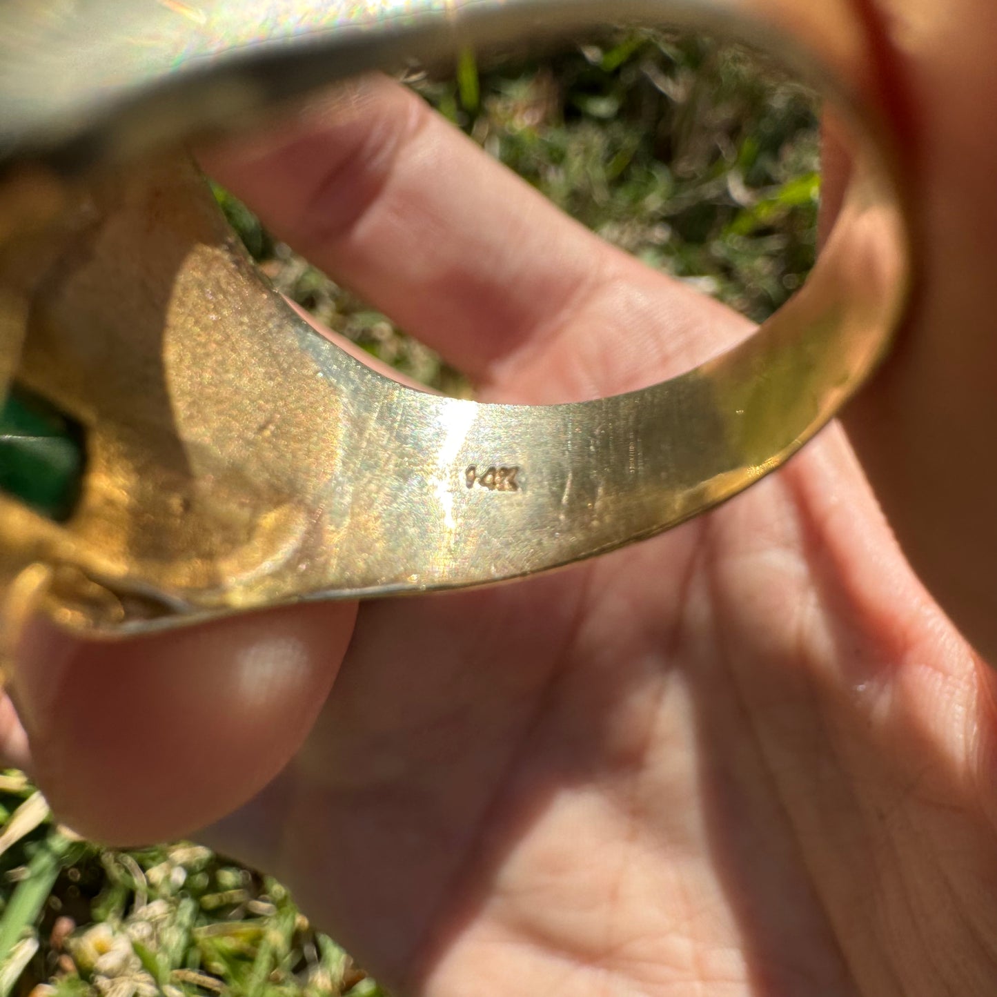 Vintage Custom Made 14k Yellow Gold Natural Emerald And Old Euro Cut Diamond Large Skull Ring (12)