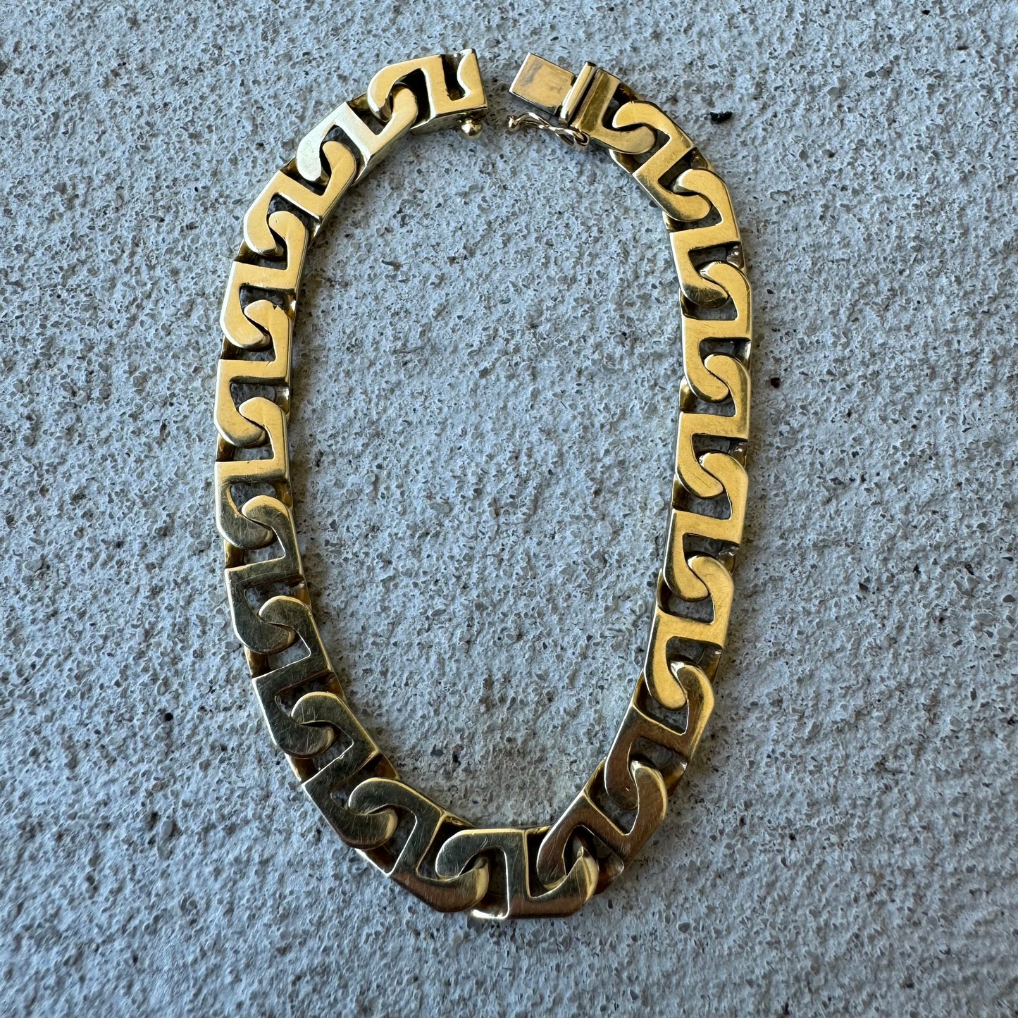 Vintage Solid 14k Yellow Gold Heavyweight Chunky Blocked Mariner Link Bracelet (7.5”)