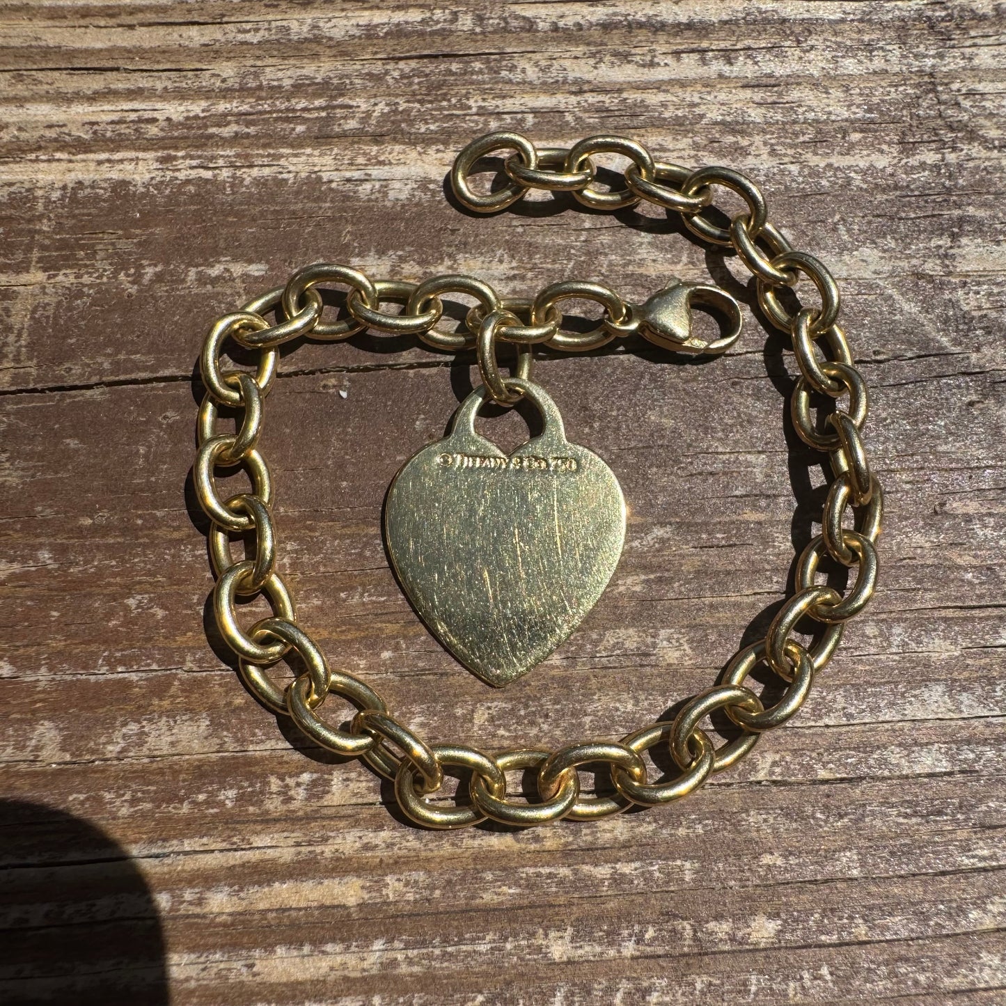 Tiffany & Co. Solid 18k Yellow Gold Cable Link Heart Tag Bracelet (7.75”)