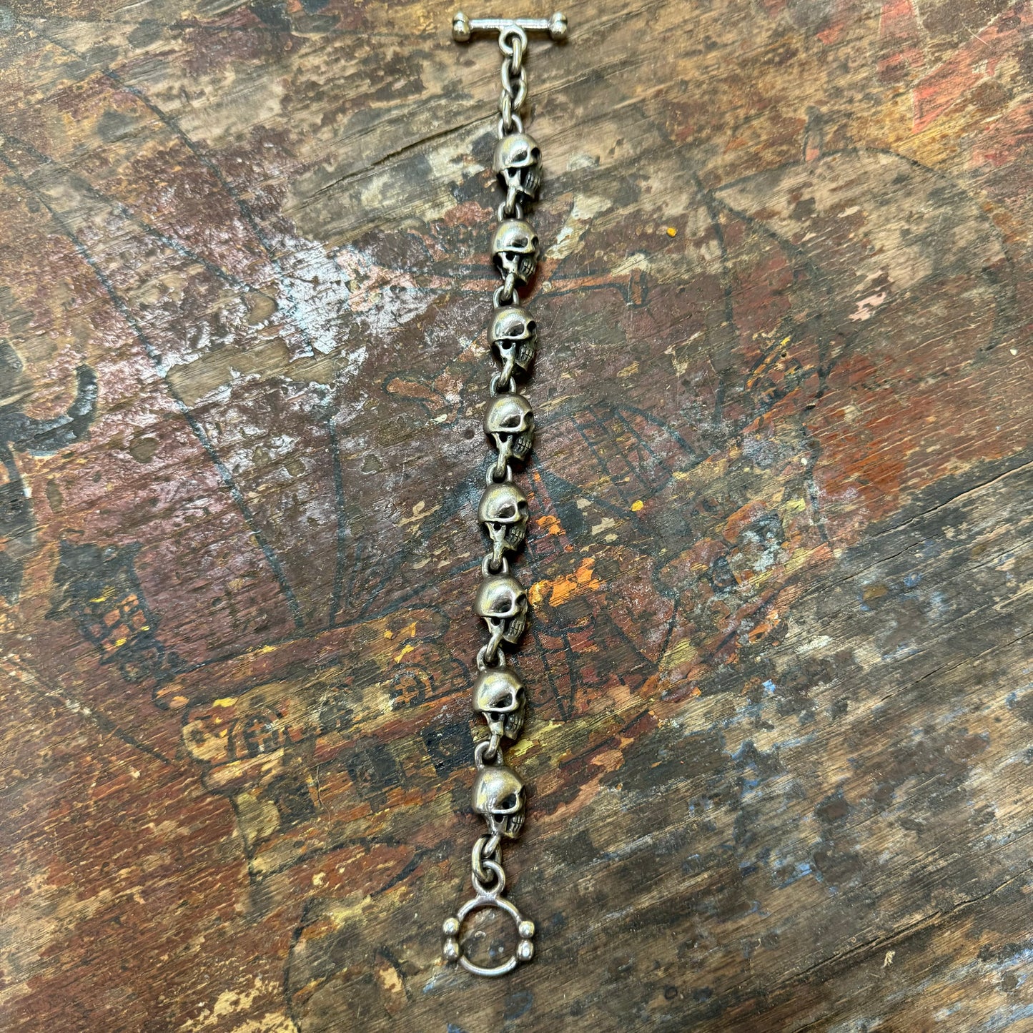 Vintage Solid Sterling/.925 Skull Bracelet (9”)