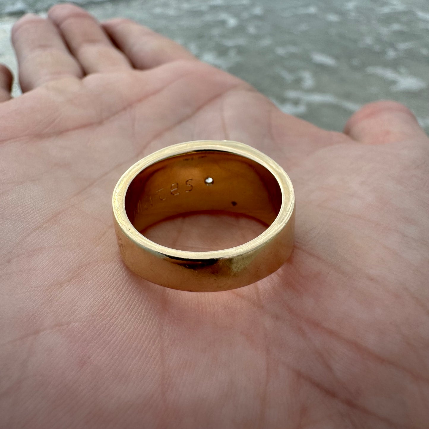 Vintage 22k Raw Gold Nugget Inlaid .15CT Natural VVS Diamond 14k Yellow Gold Ring (9.5)