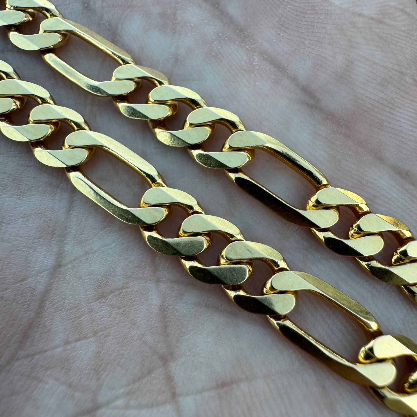 Vintage Solid 14k Yellow Gold Knife Edged Heavyweight Figaro Necklace (20”)