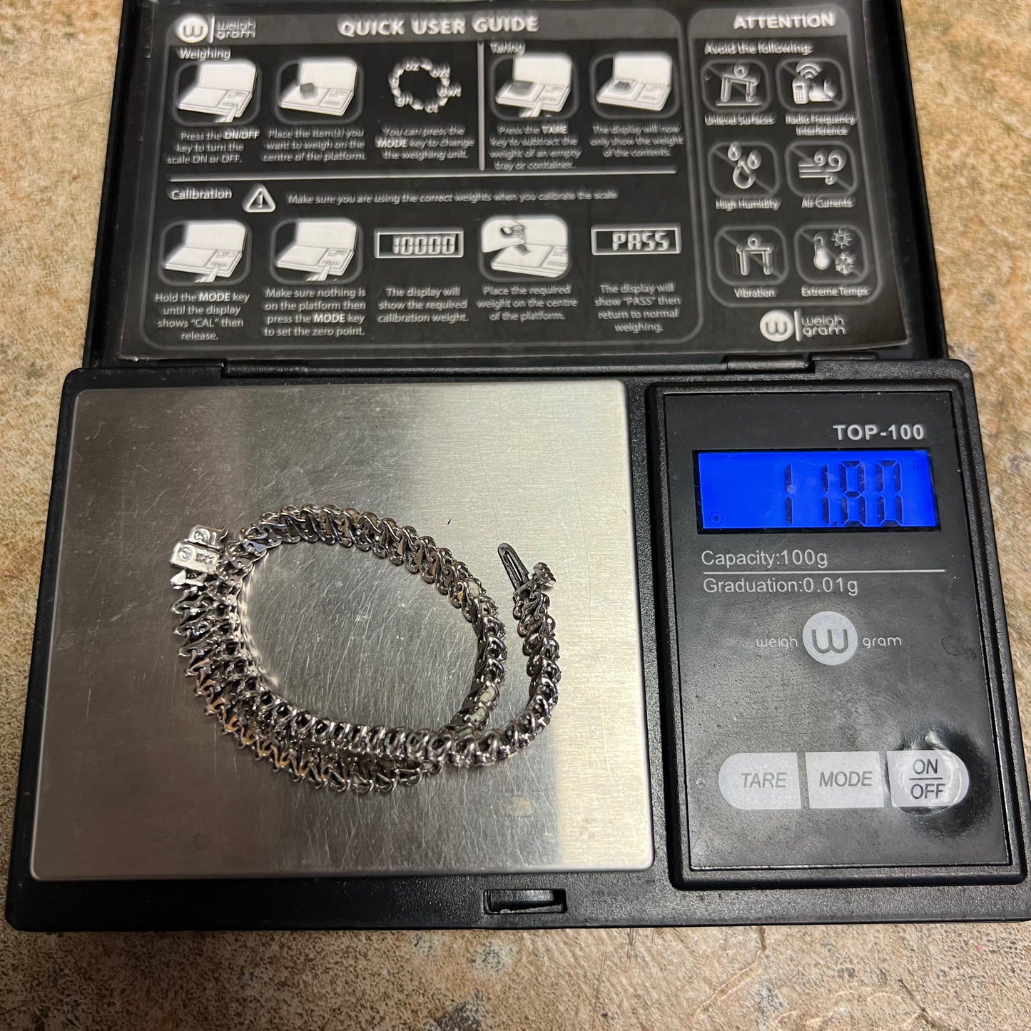 High End 14k White Gold 1.0CTW Natural Diamond Heavyweight S-Link Tennis Bracelet (7.25”)