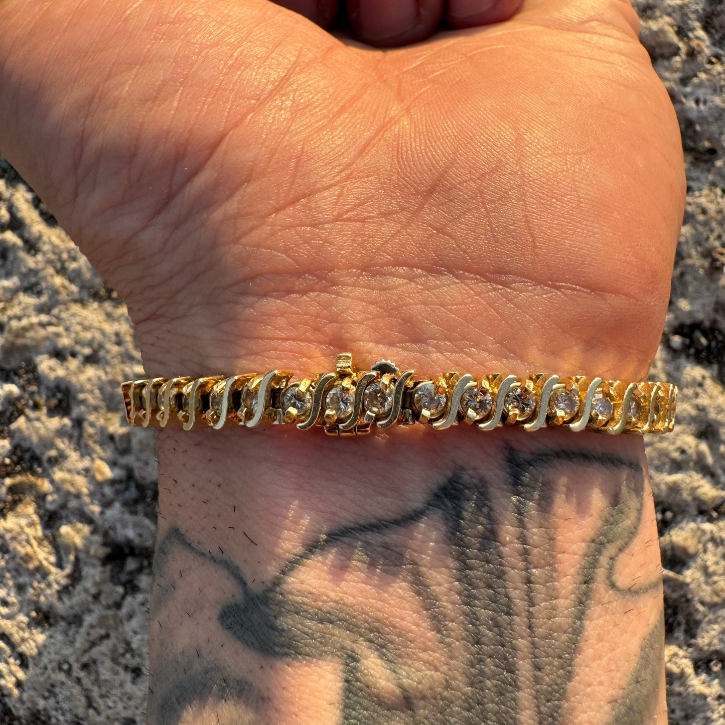 Vintage Solid 14k Yellow Gold 3.0ctw Natural Diamond Heavyweight S-Link Tennis Bracelet (7.25”)
