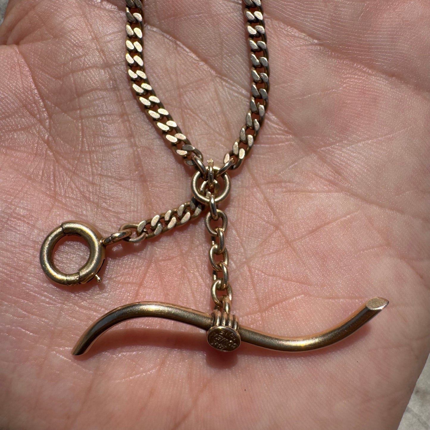 1915 Solid 14k Yellow Gold Double Albert Curb Link Watch Chain Necklace (18.5”)