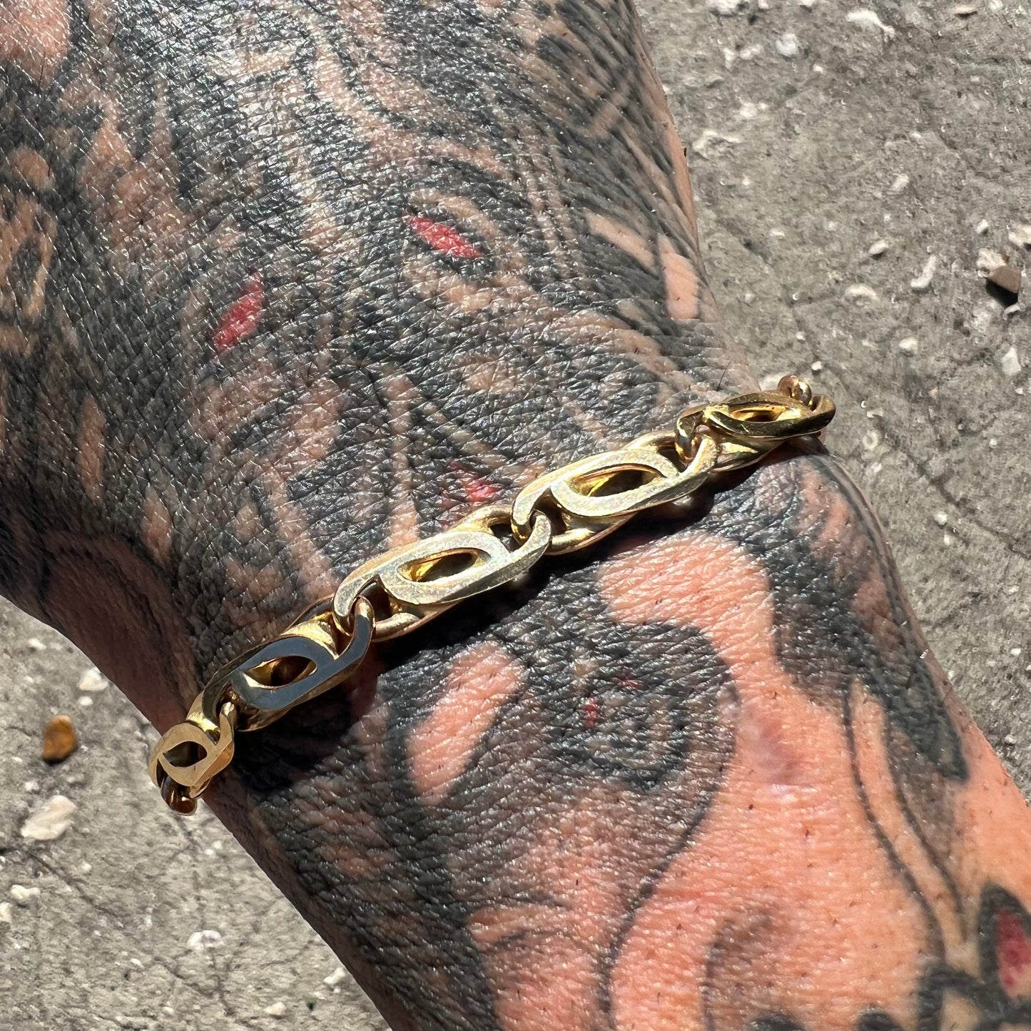 1980’s Solid 14k Italian Yellow Gold Tigers Eye Link Bracelet (8.25”)