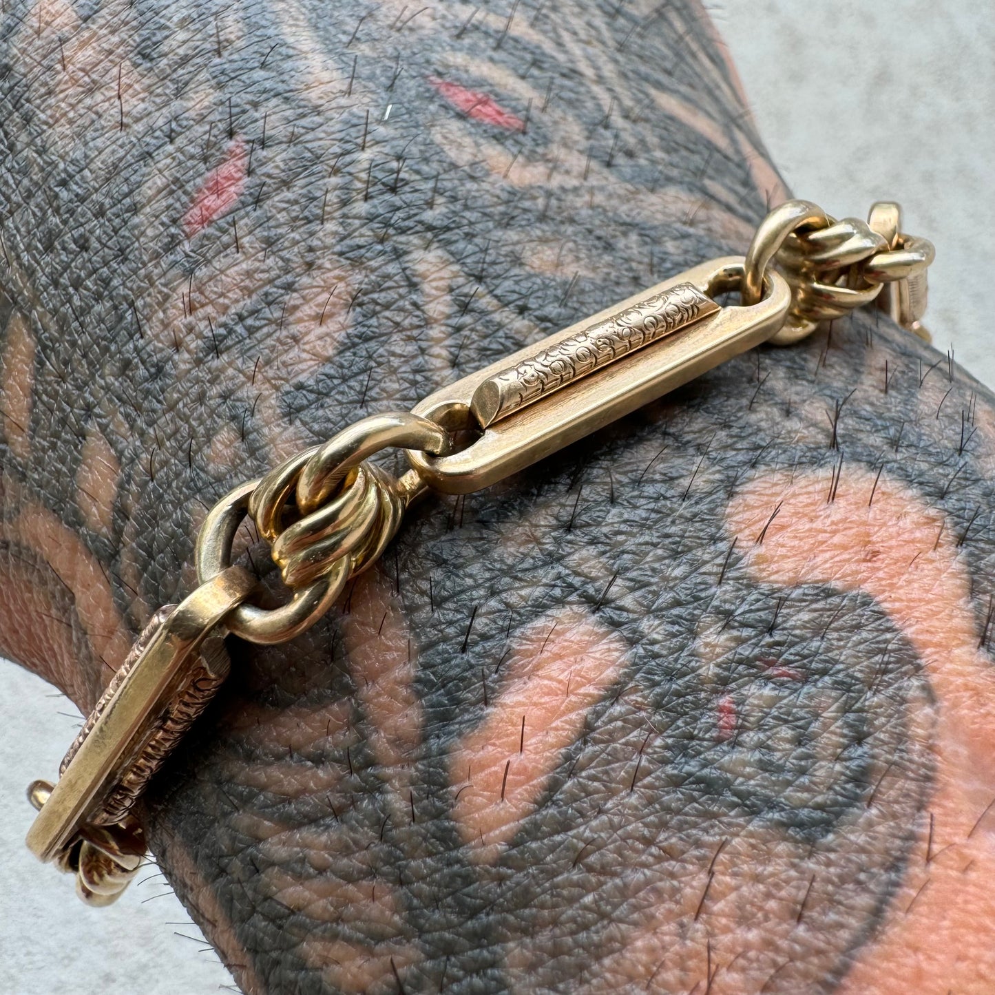 Victorian Solid 14k Gold Fancy Link Watch Chain Bracelet (8.5”)