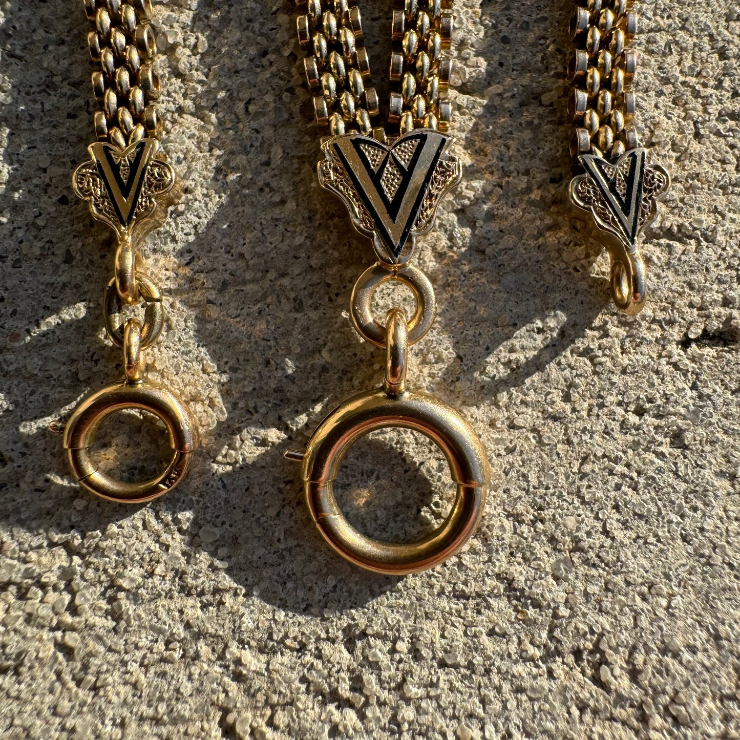Antique Victorian 10k Yellow Gold Black Enamel Necklace (19”)