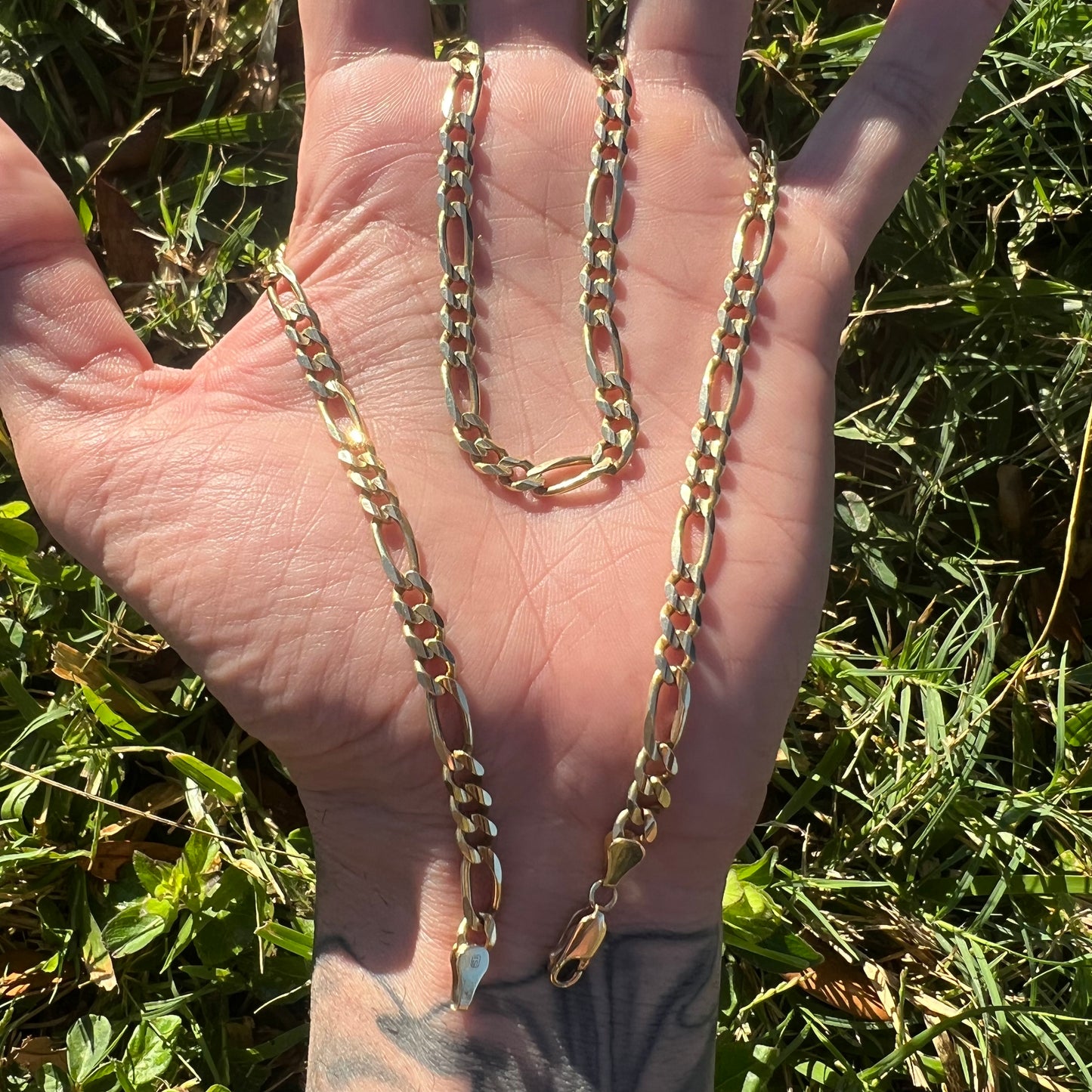 Vintage Solid 14k Italian Yellow Gold Knife Edged Heavyweight Figaro Link Necklace (20”)