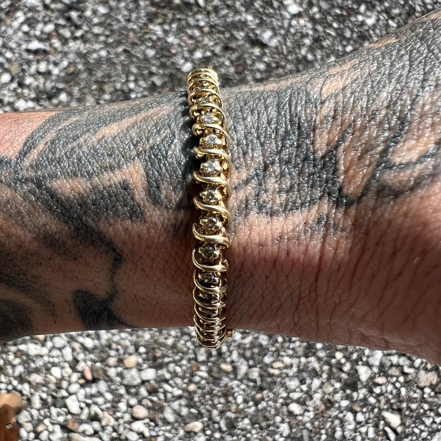 Vintage 14k Yellow Gold Heavyweight 1.0CTW Natural Diamond Classic Tennis Bracelet (7”)
