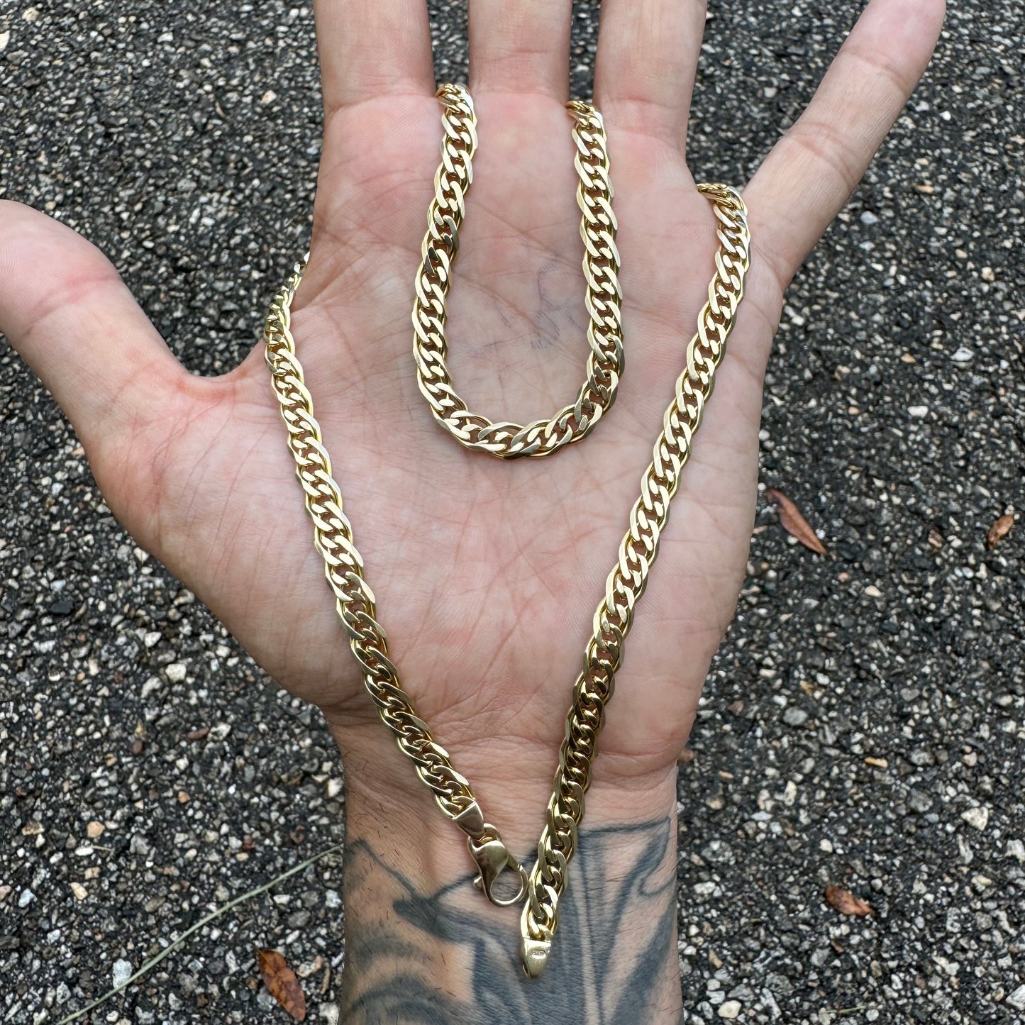 Vintage Solid 14k Yellow Gold Old School Knife-Edged Double Cuban Curb Link Necklace (20”)