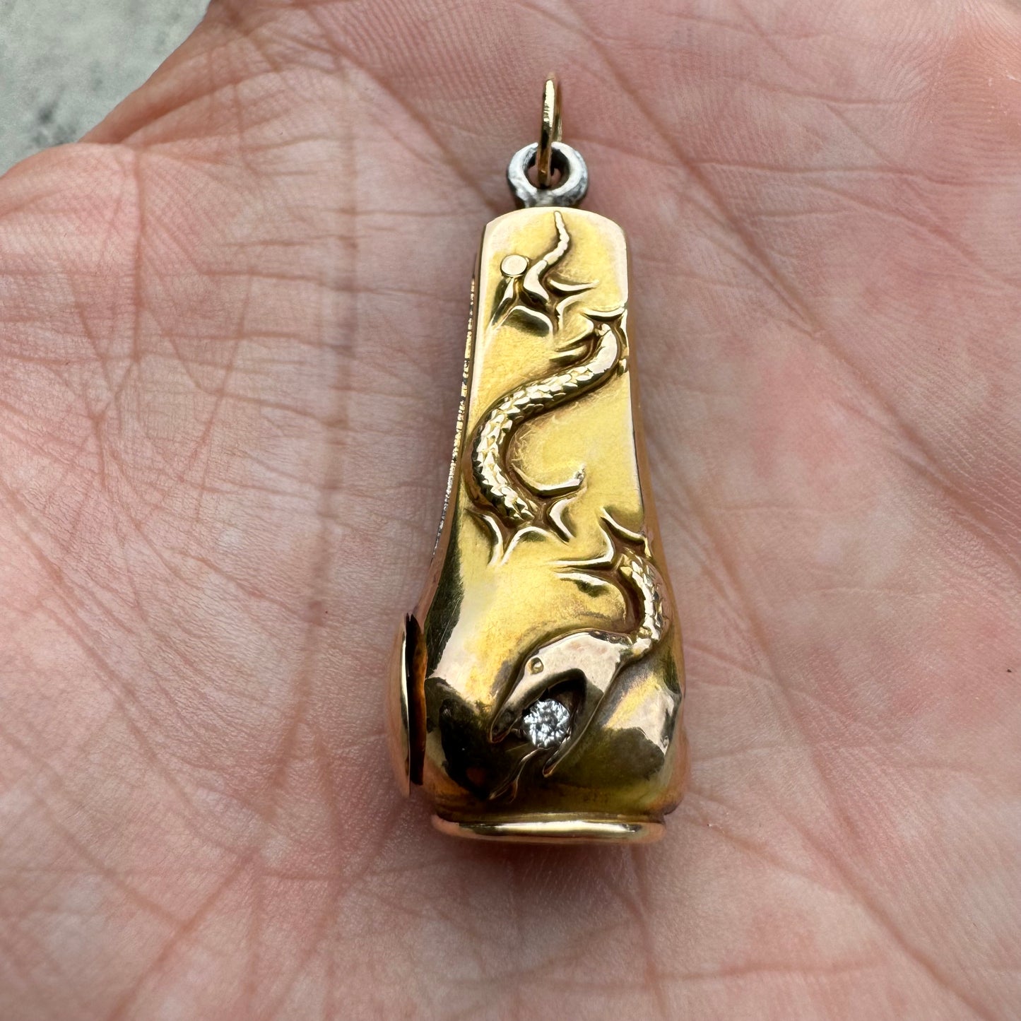 Circa 1910’s Art Nouveau 10k Gold Snake Cigar Cutter Fob Pendant