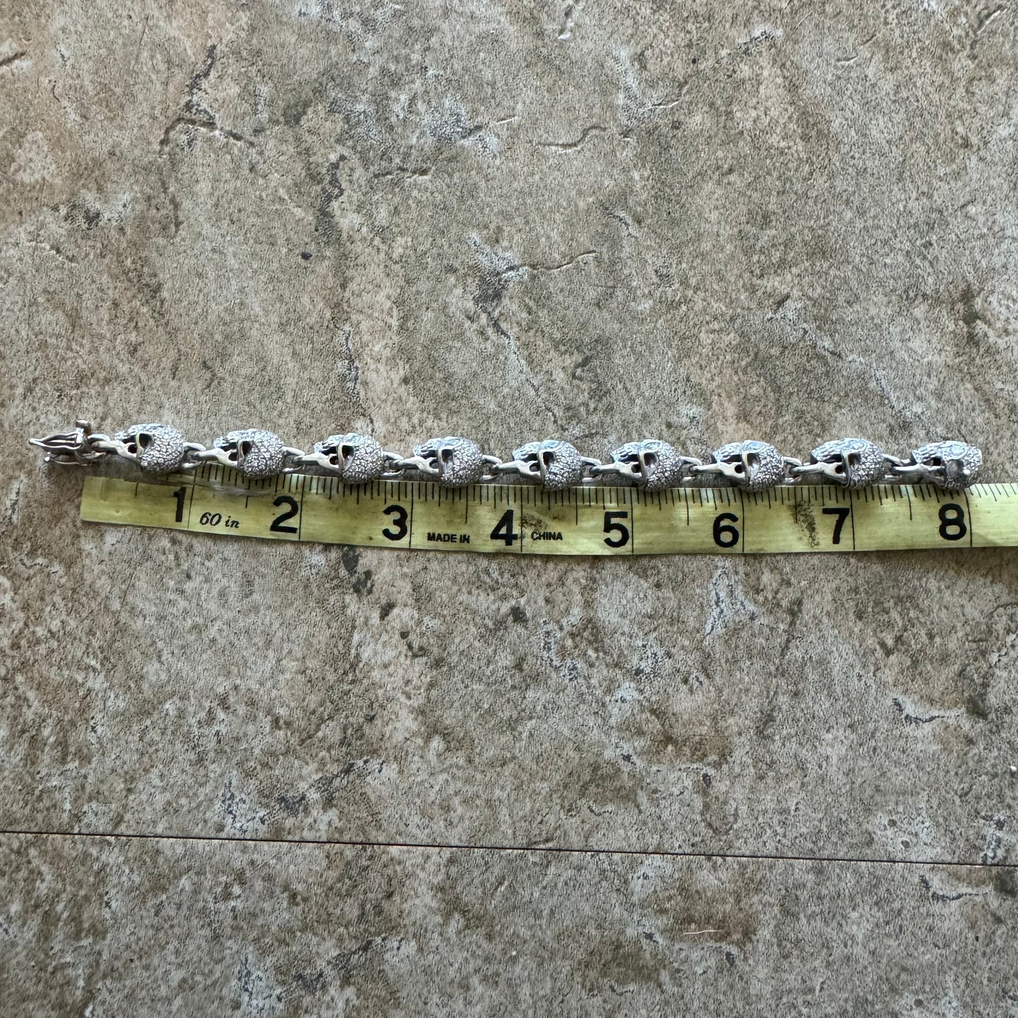 Vintage Solid 18k White Gold 21 CTW Natural Diamond Custom Skull Bracelet (7.25”)