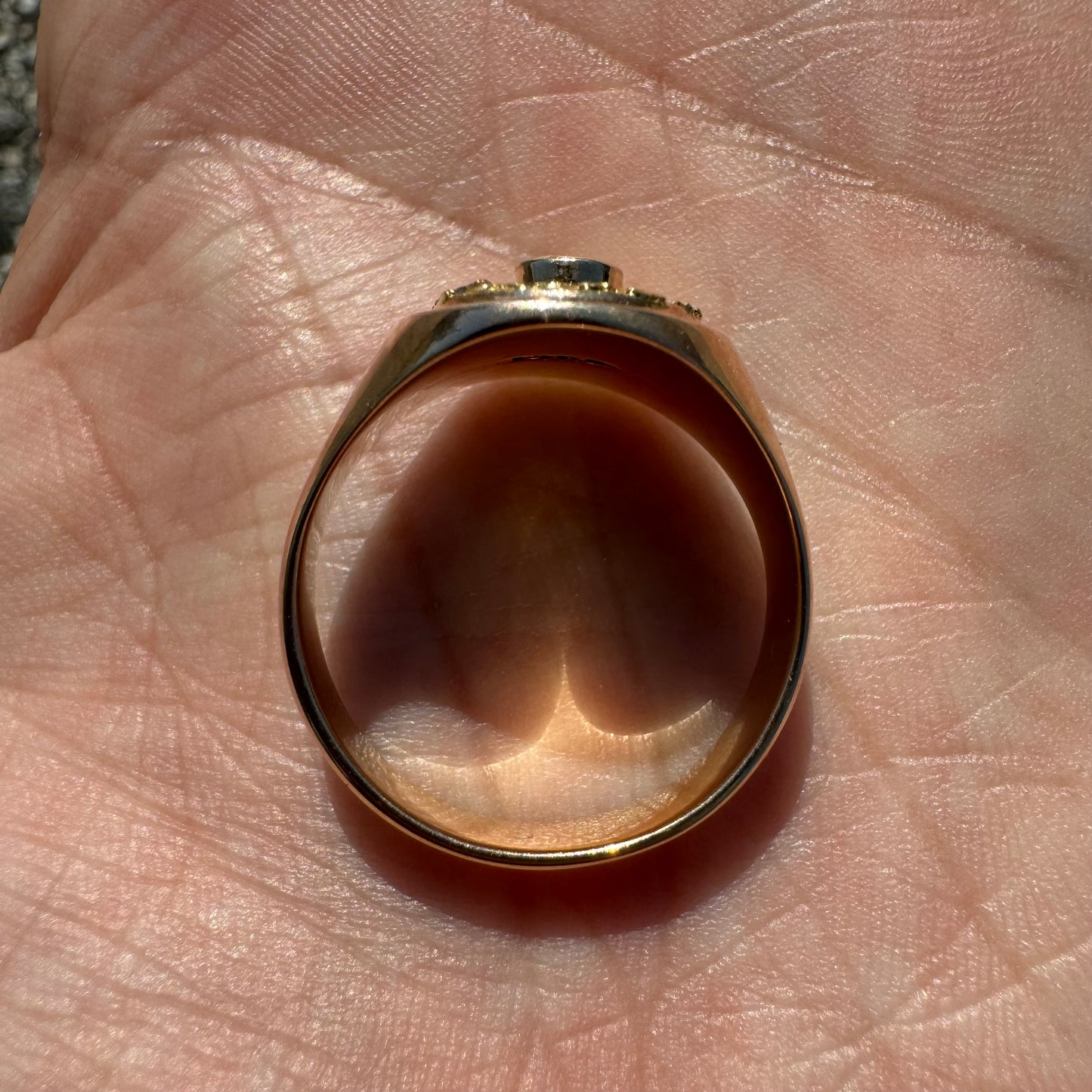 Mid-Century 22k Raw Gold Nugget Natural VS Diamond Solitaire 14k Yellow Gold Comfort Fit Signet Ring (10.5)