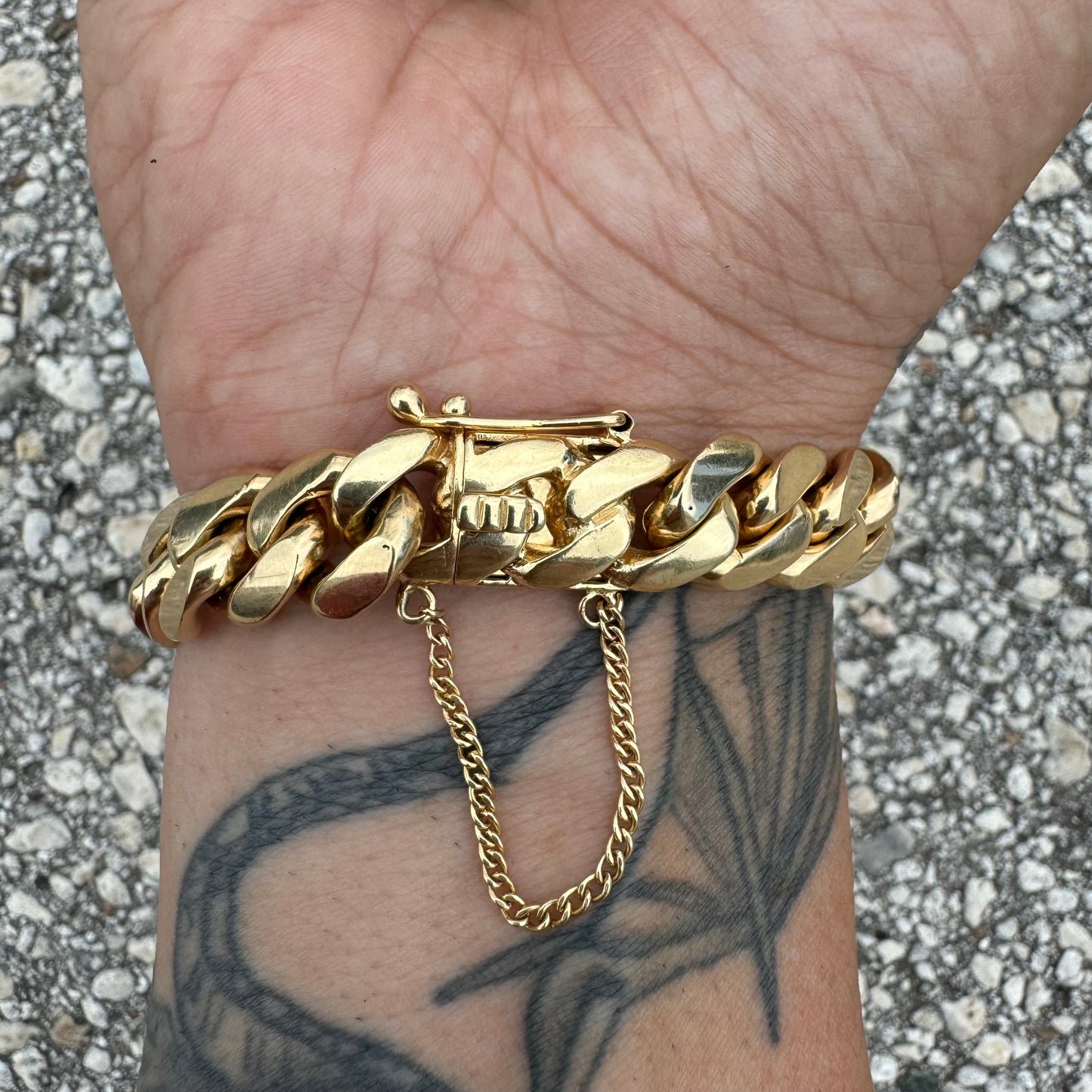 Mid-Century Solid 18k Yellow Gold Super Heavyweight Old School Miami Cuban Link Bracelet (7.75”)