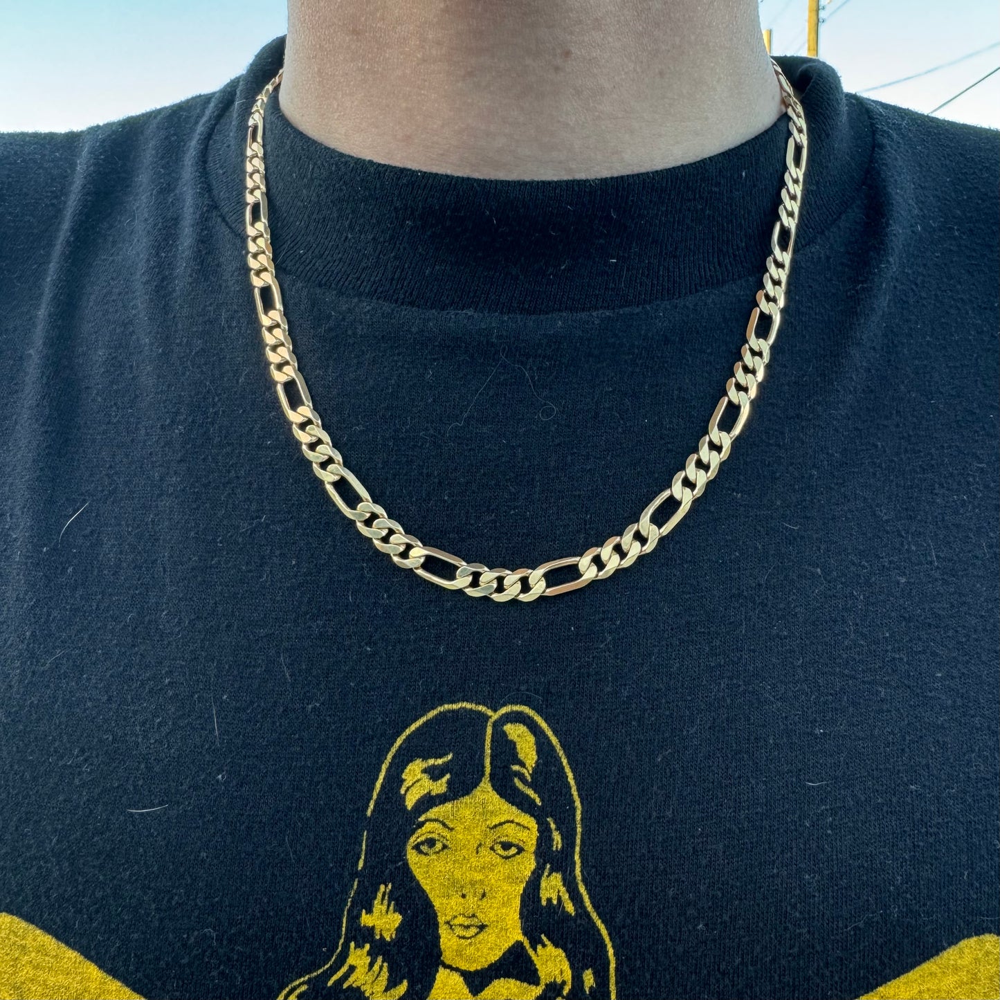 Vintage Solid 14k Yellow Gold Knife Edged Heavyweight Figaro Necklace (20”)