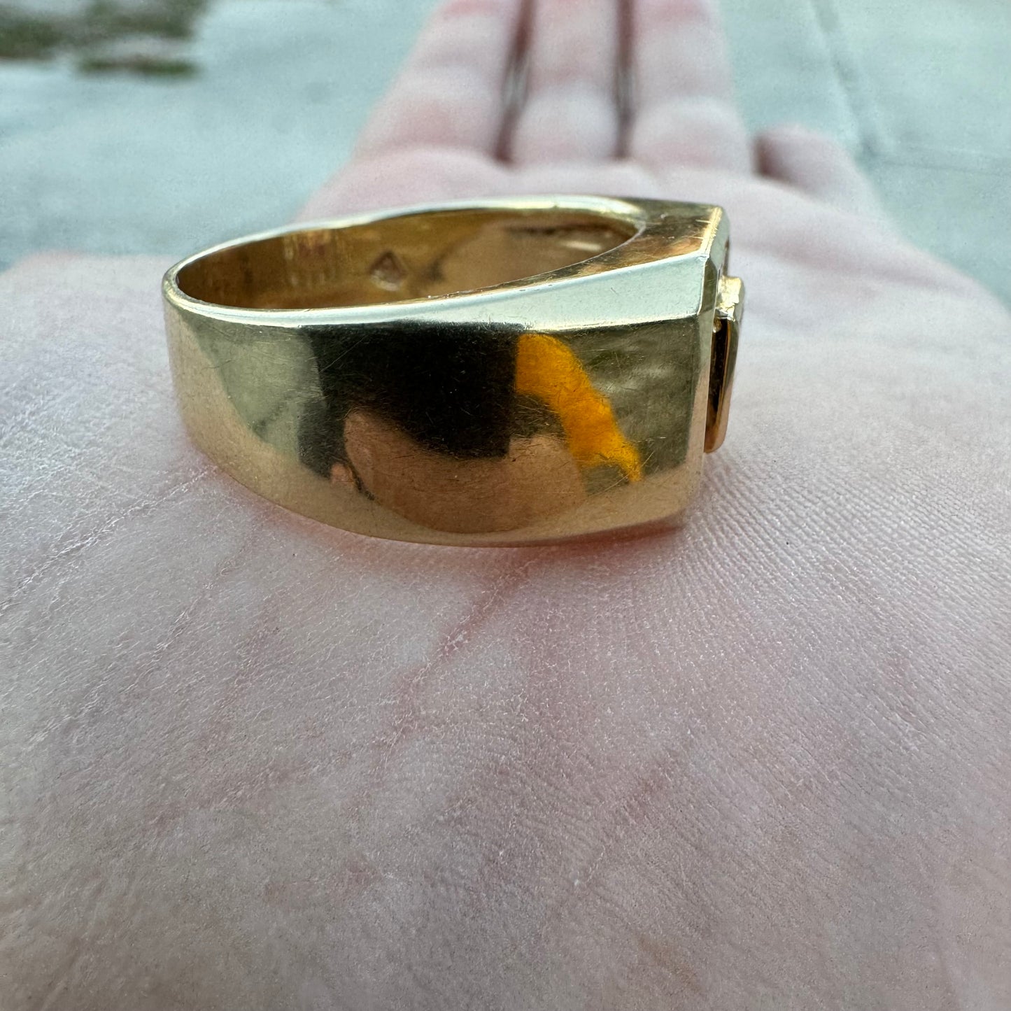 Vintage Custom Made 14k Yellow Gold .60ctw Natural Diamond And .40ctw Ruby Signet Ring (10.75)