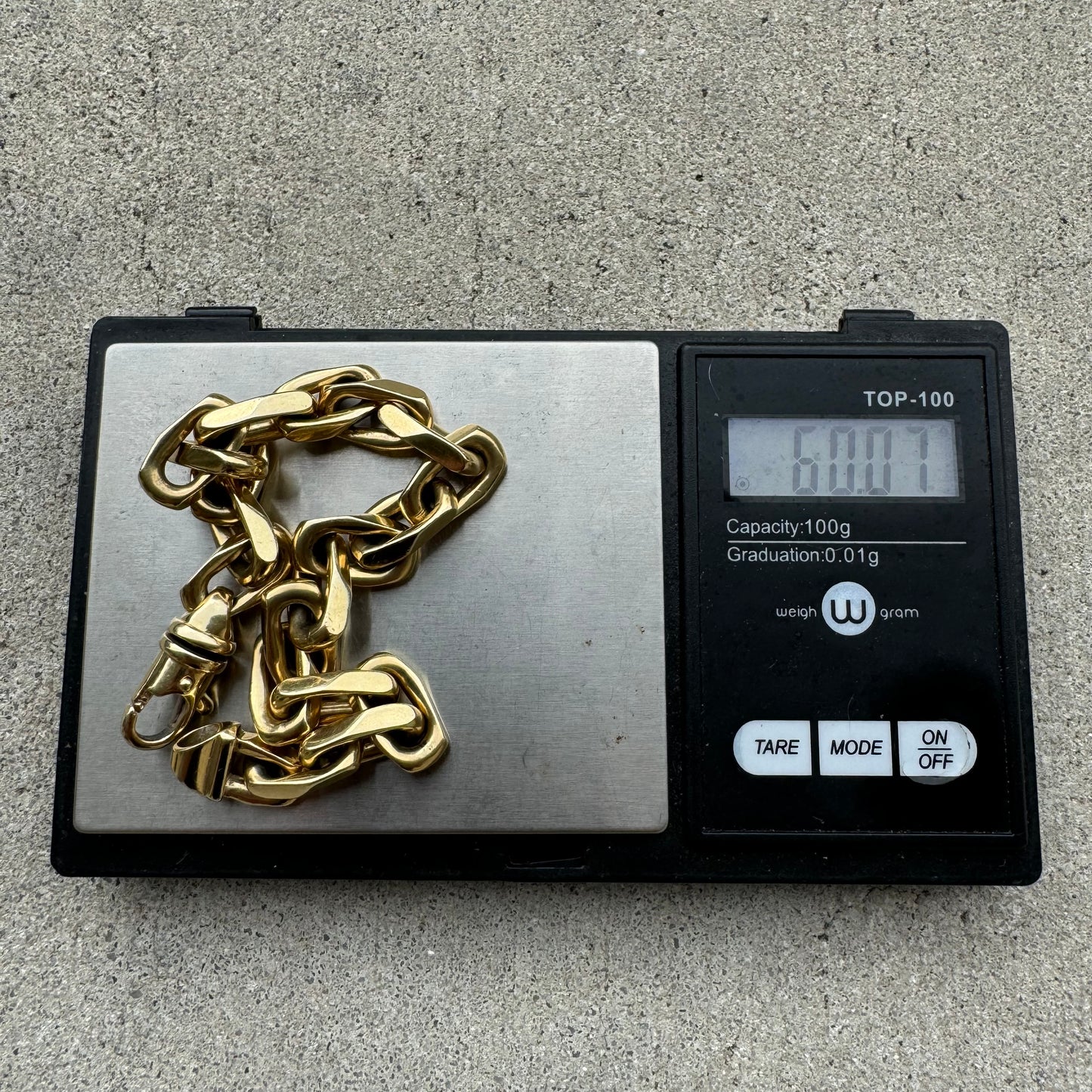 Vintage Solid 14k Yellow Gold Heavyweight Knife-Edged “Biker Chain” Anchor Link Bracelet (8”)