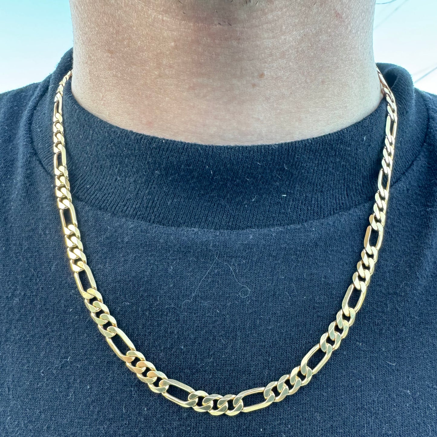 Vintage Solid 14k Yellow Gold Knife Edged Heavyweight Figaro Necklace (20”)
