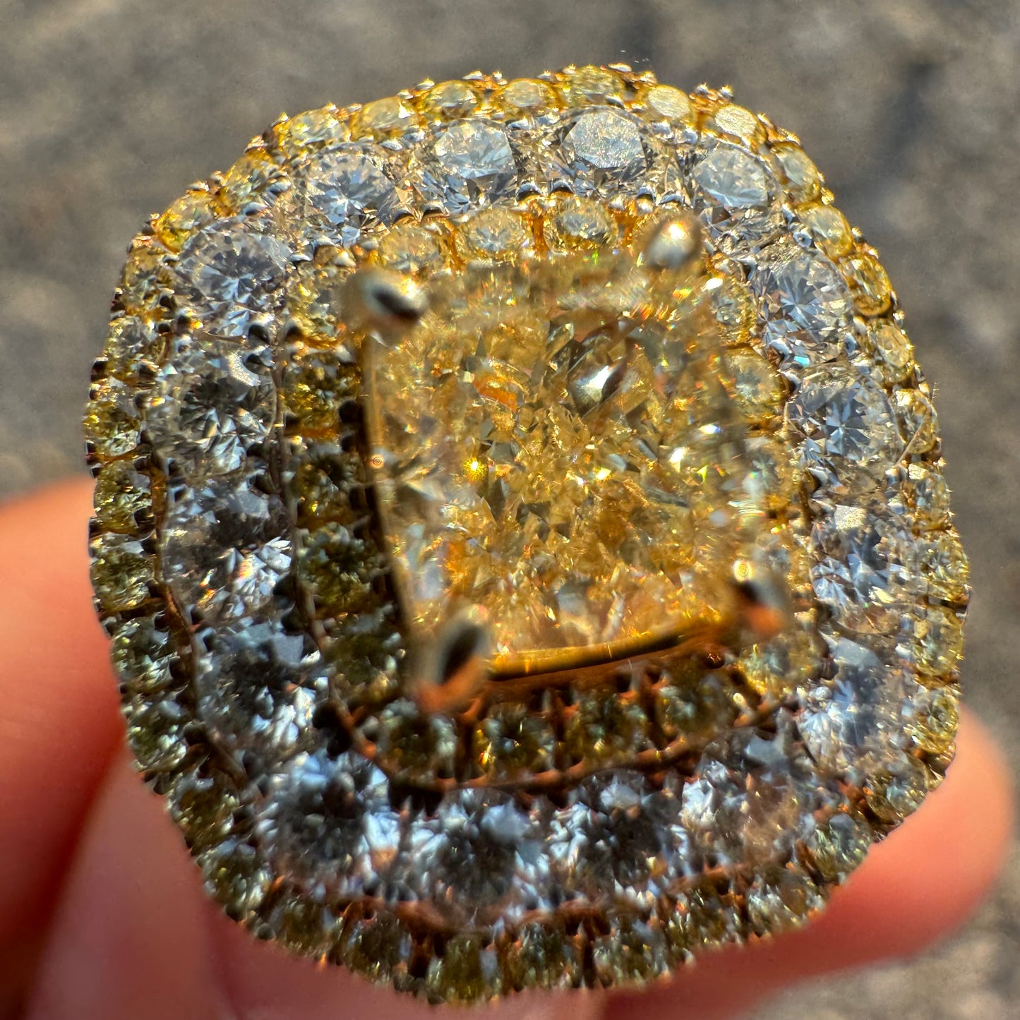 Brand New 14k White Gold 1.15ct Natural VS Cushion Cut Fancy Yellow Diamond 1.59ctw Natural VS Yellow And White Diamond Halo Ring (8)