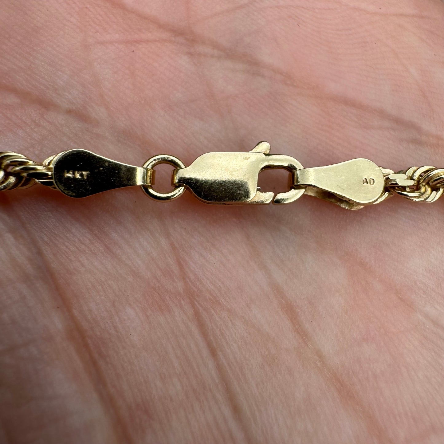Vintage Solid 14k Yellow Gold Diamondcut Rope Chain Necklace (20”)