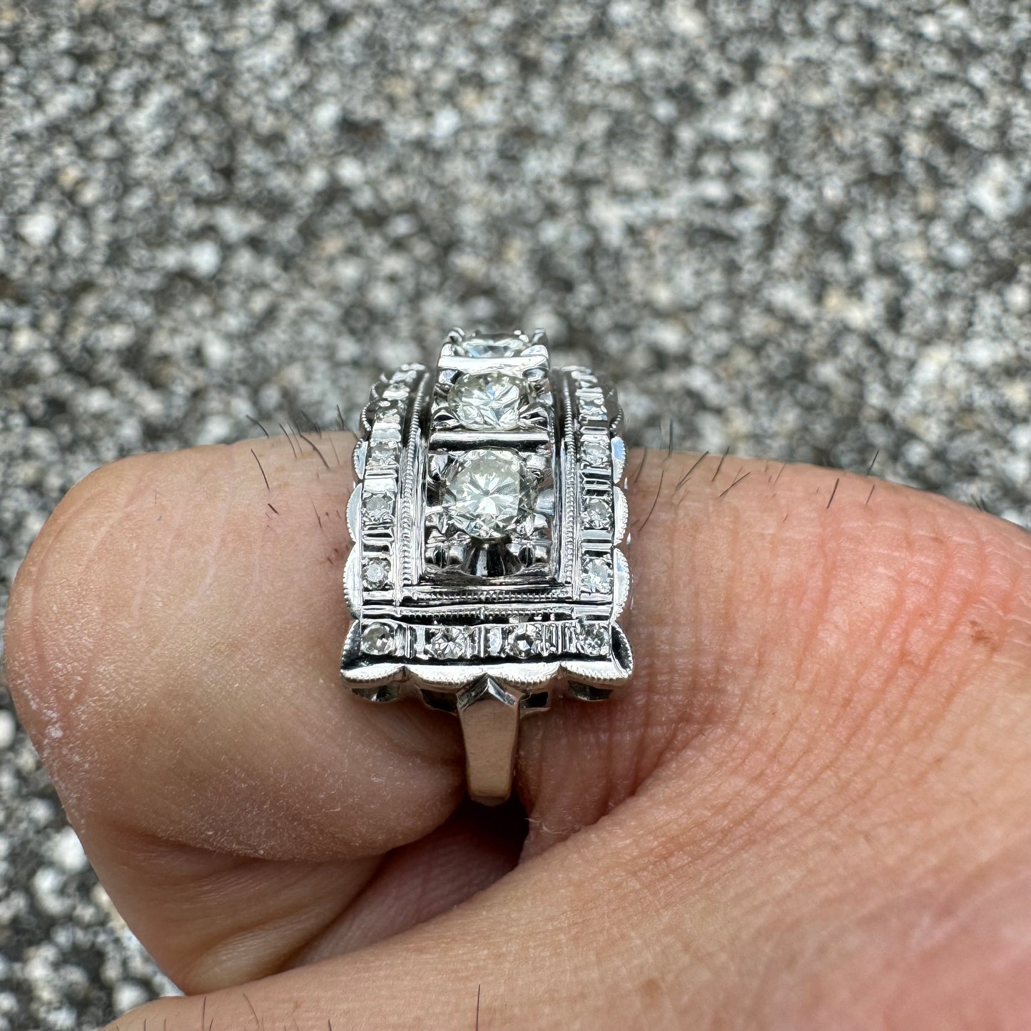 Circa 1930’s-1950’s 14k White Gold .95CTW VS Clarity Natural Diamond Art Deco Ring (5.25)