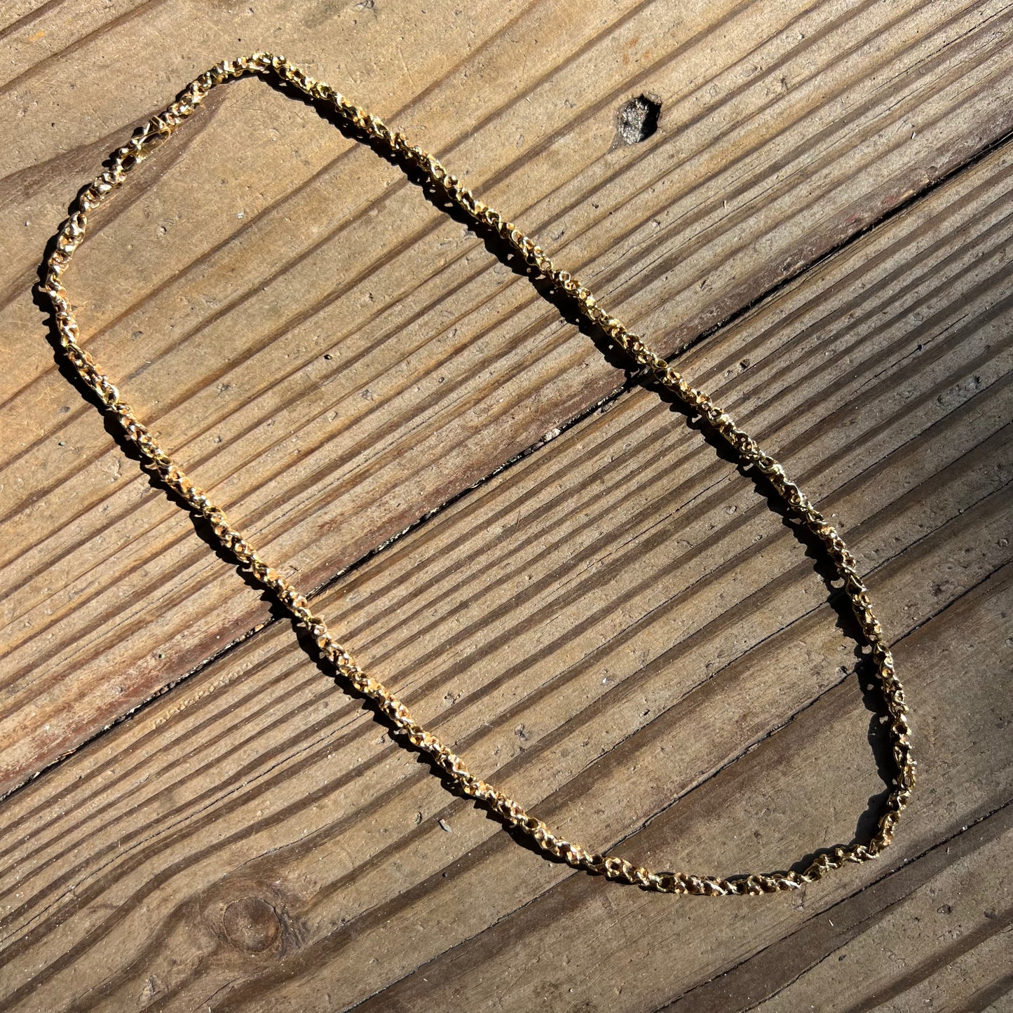 Mid-Century Solid 14k Yellow “Pirate” Gold Freeform Nugget Link Necklace (21”)
