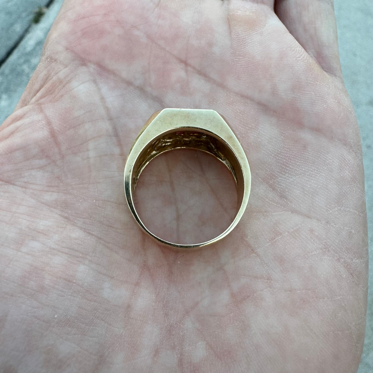 Vintage Custom Made 14k Yellow Gold .60ctw Natural Diamond And .40ctw Ruby Signet Ring (10.75)