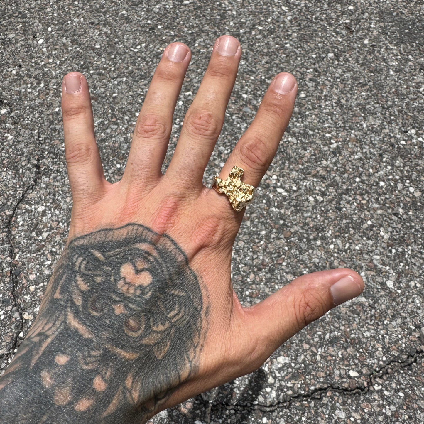1980’s Solid 14k Yellow Golf Heavyweight Texas Nugget Ring (9.5)