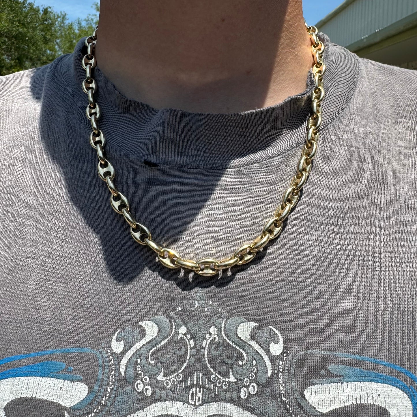 Vintage Solid 14k Yellow Gold Super Heavyweight Chaine D Ancre Puffed Gucci Link Necklace (21”)