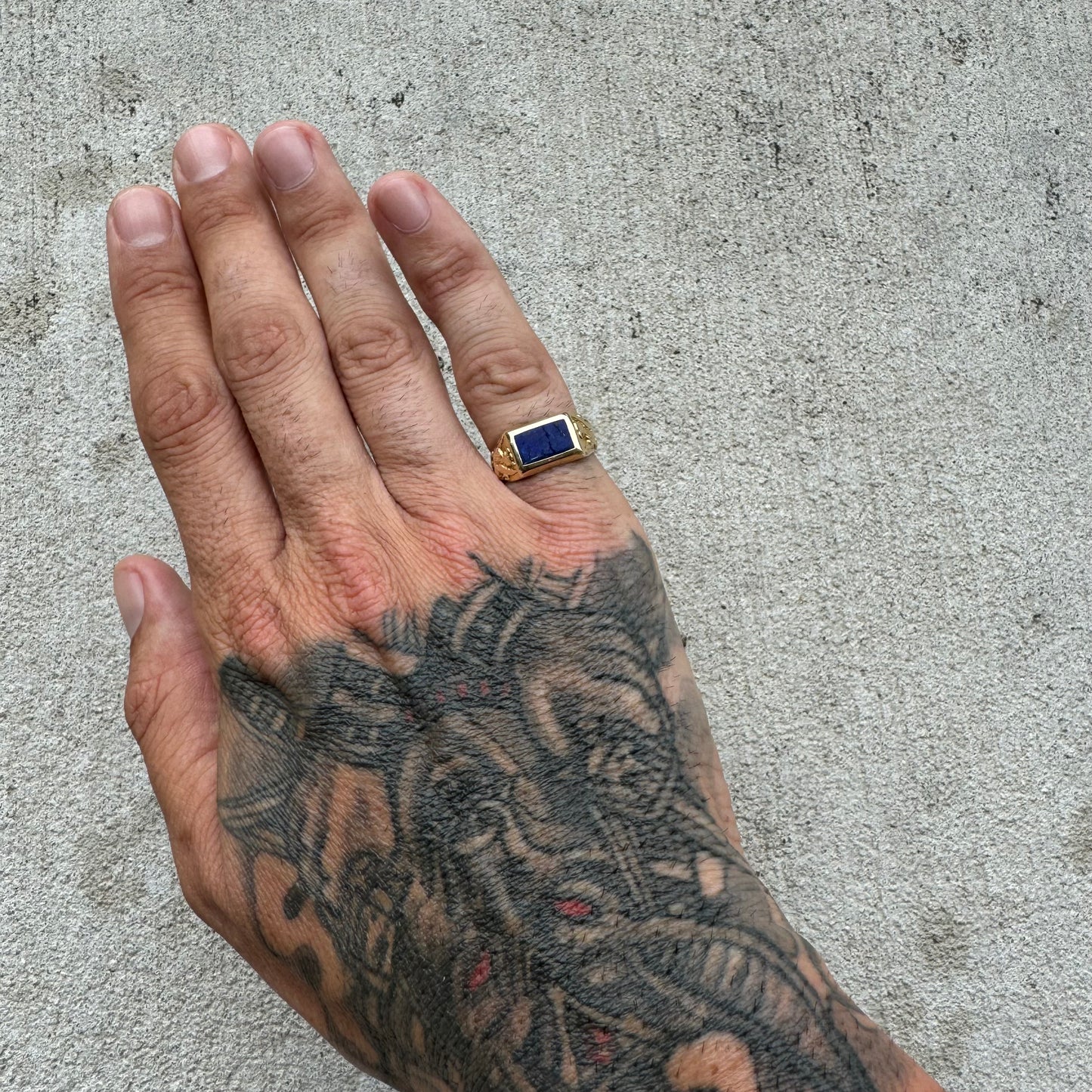 Art Nouveau 14k Yellow Gold Raw Lapis Griffin Signet Ring By Larter And Sons (6)