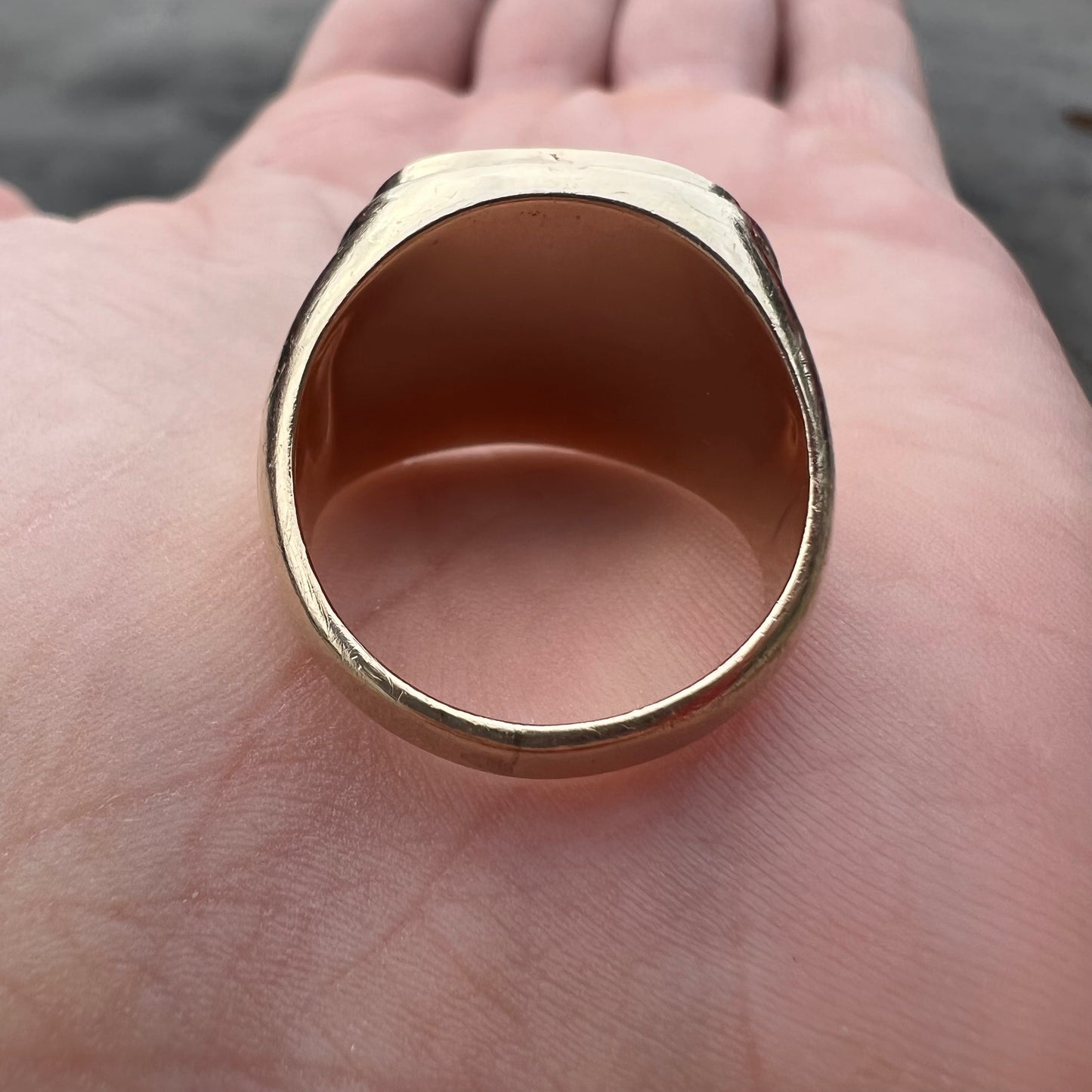 1930’s 10k Yellow Gold Spinach Jade Comfort Fit Signet Ring (8)