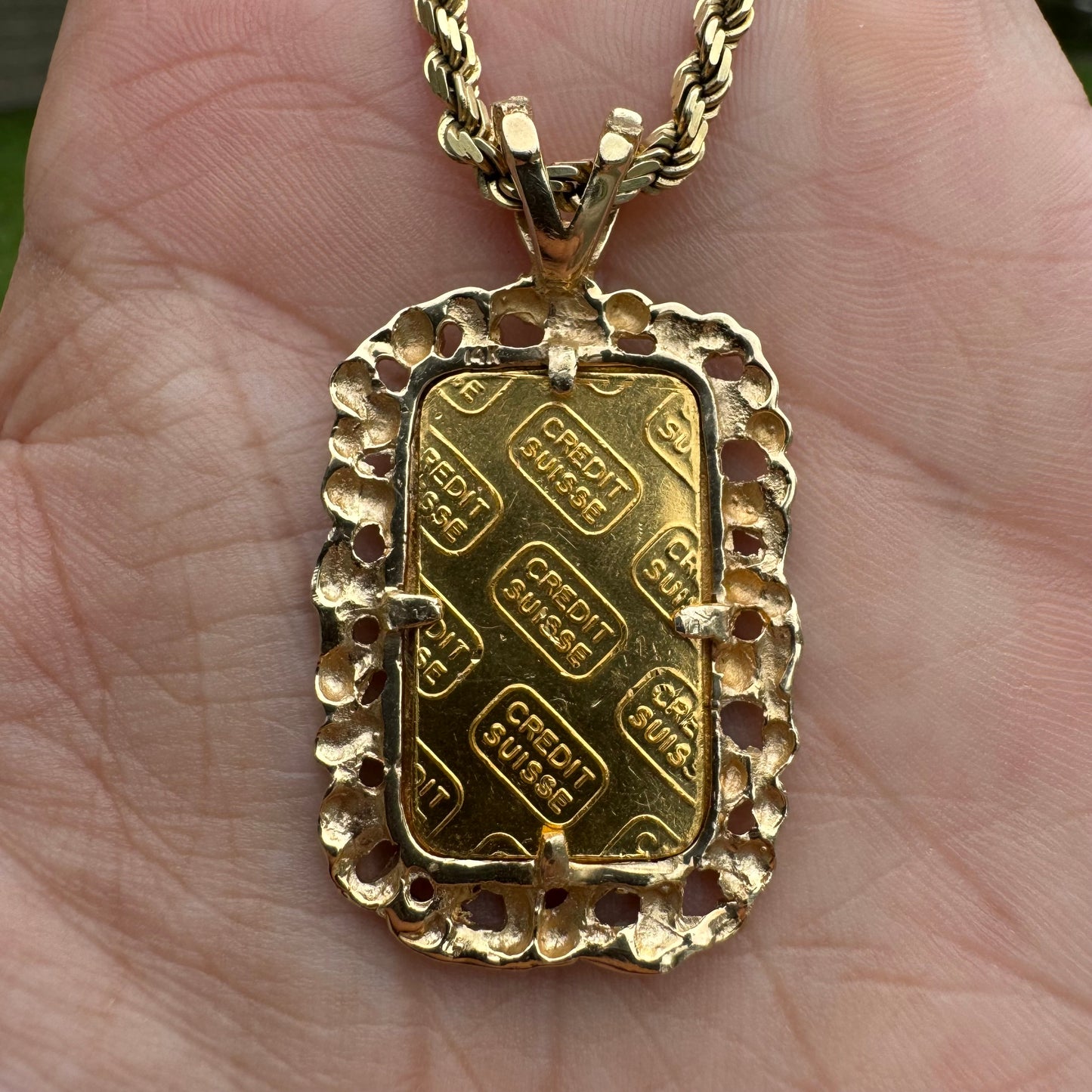 Vintage Pure .999 24k Gold 5g Credit Suisse Nugget Pendant